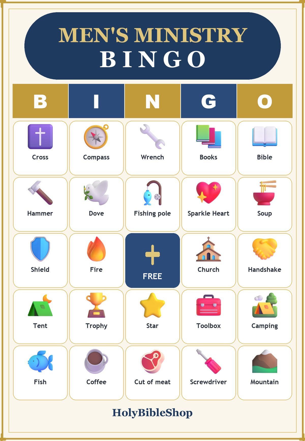 Mens Ministry Bingo, 60 Printable Bingo Cards, Christian Mens Ministry Game, Sunday School & Church Activity, Instant Download
