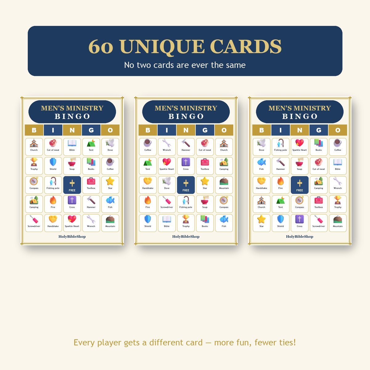 Mens Ministry Bingo, 60 Printable Bingo Cards, Christian Mens Ministry Game, Sunday School & Church Activity, Instant Download — image 4