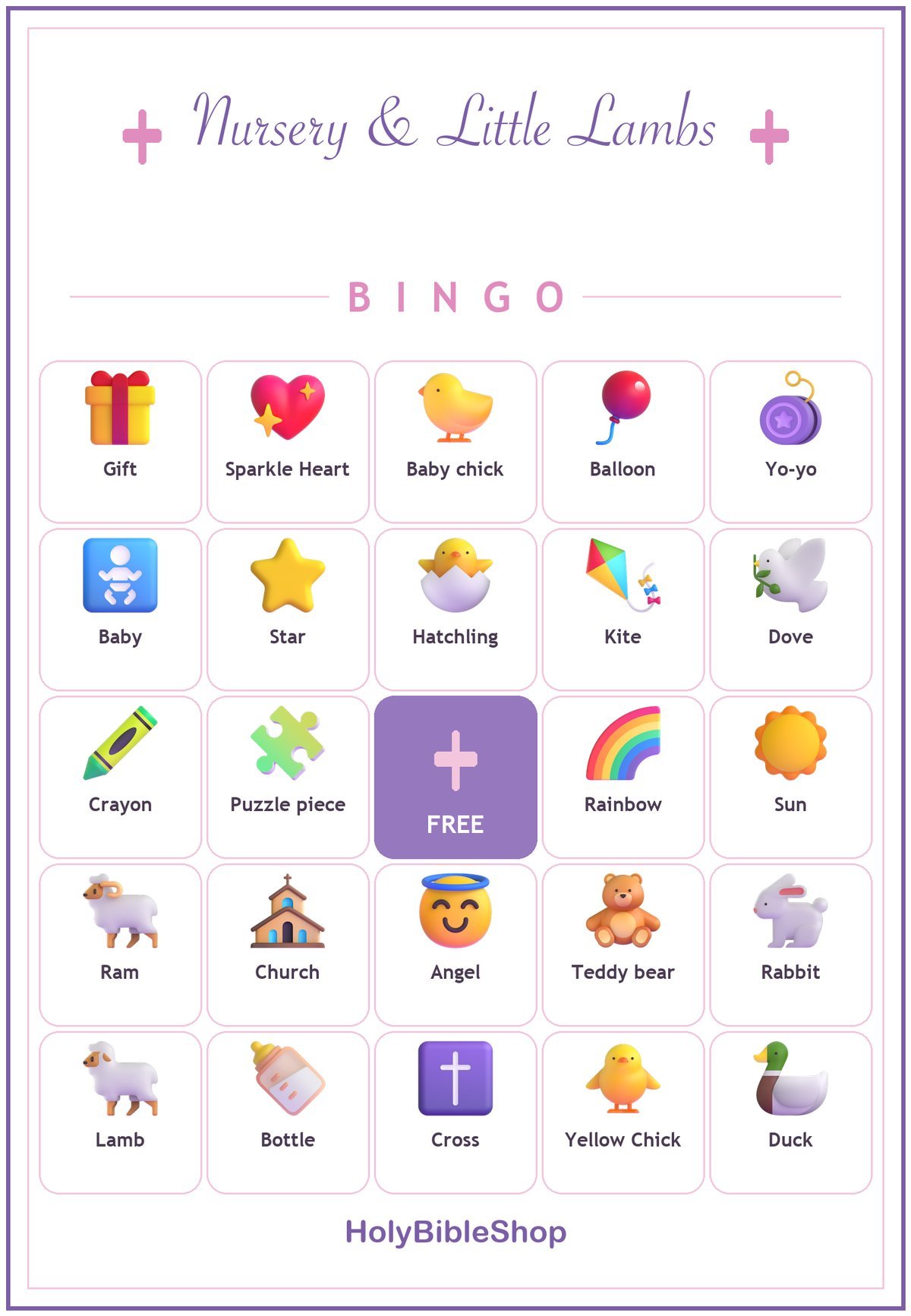 Nursery and Little Lambs Bingo, 60 Printable Bingo Cards, Christian Nursery Lambs Game, Sunday School & Church Activity, Instant Download