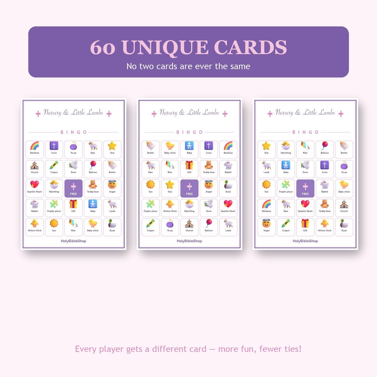 Nursery and Little Lambs Bingo, 60 Printable Bingo Cards, Christian Nursery Lambs Game, Sunday School & Church Activity, Instant Download — image 4
