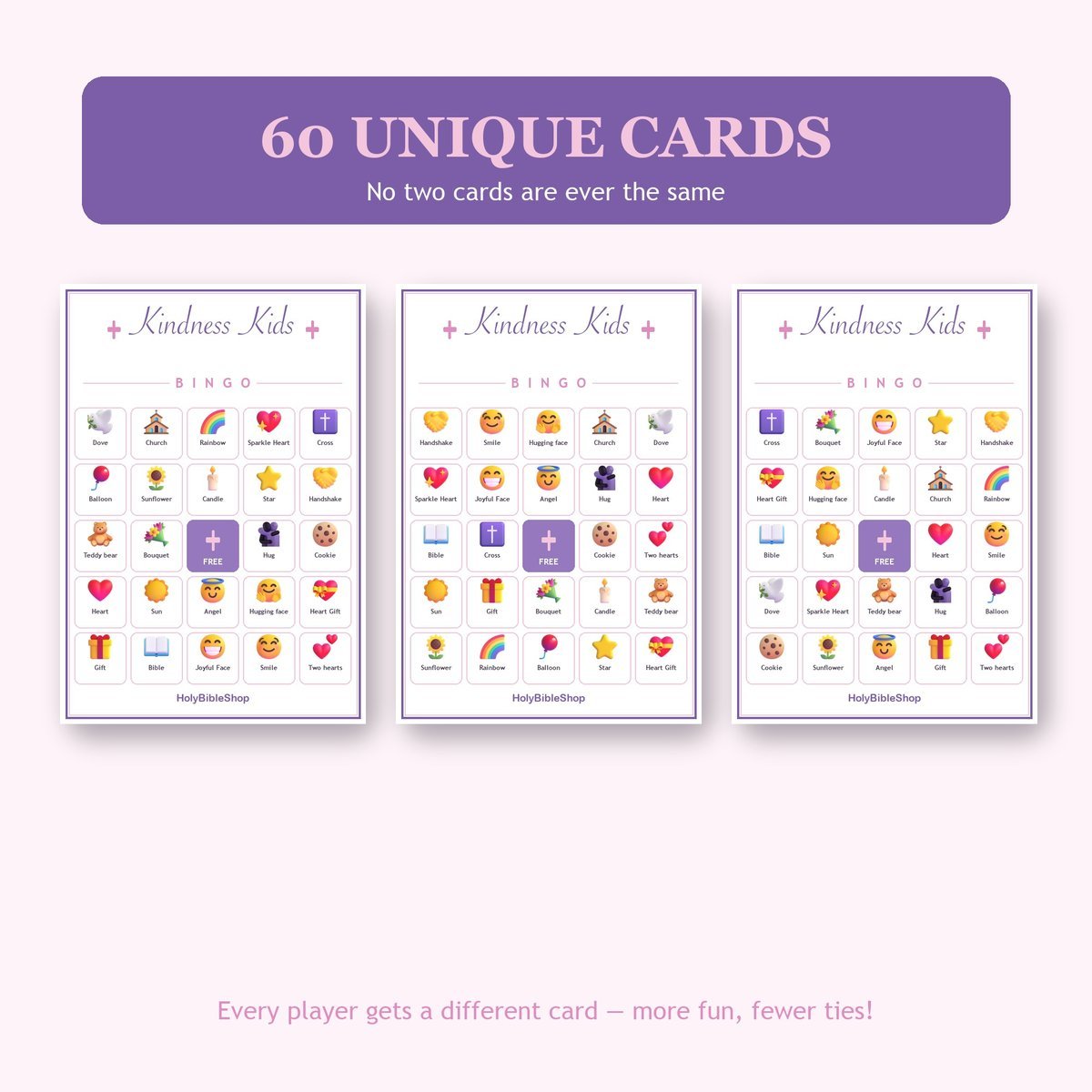 Kindness Kids Bingo, 60 Printable Bingo Cards, Christian Kindness Kids Game, Sunday School & Church Activity, Instant Download — image 4