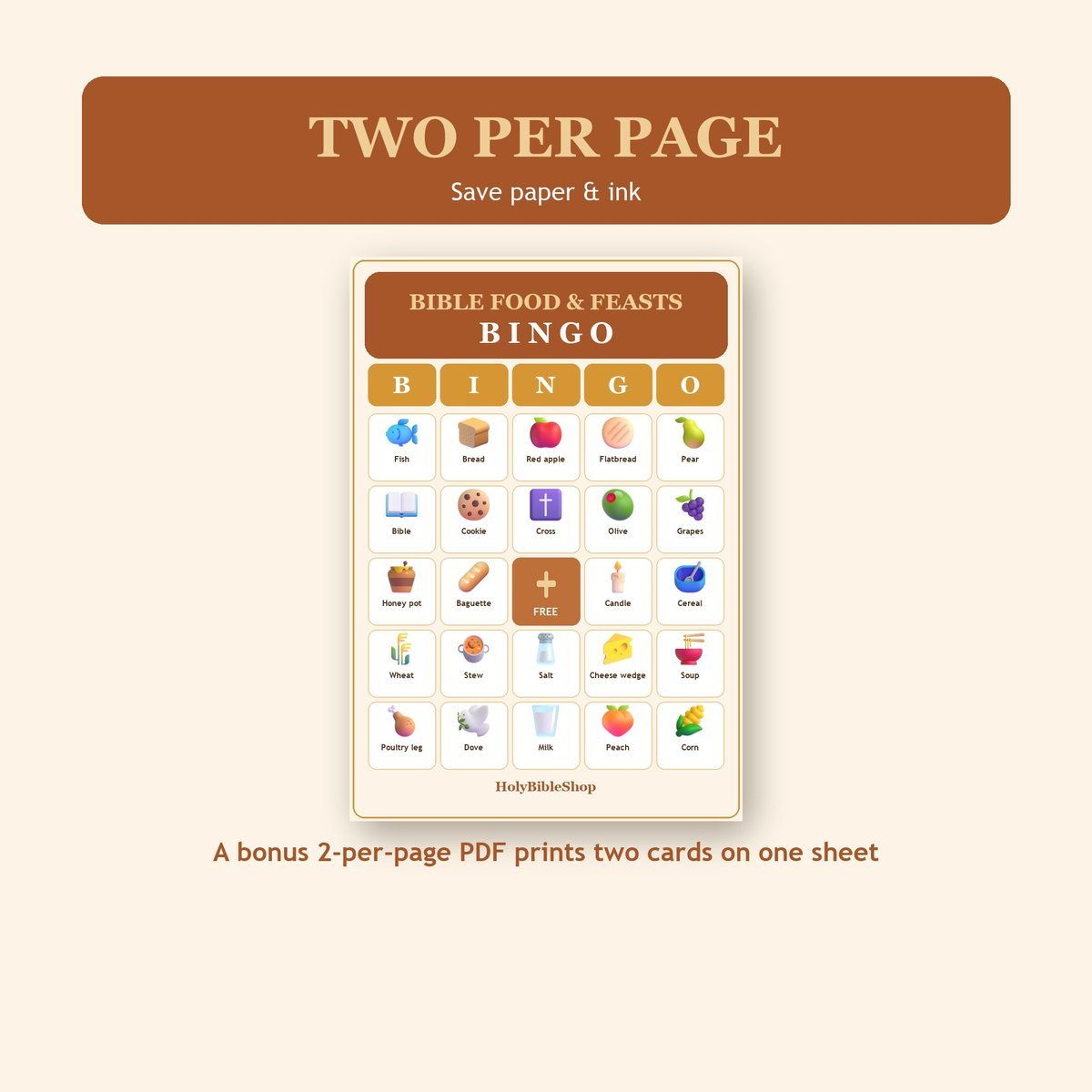 Bible Food and Feasts Bingo, 60 Printable Bingo Cards, Christian Bible Food Feasts Game, Sunday School & Church Activity, Instant Download — image 6