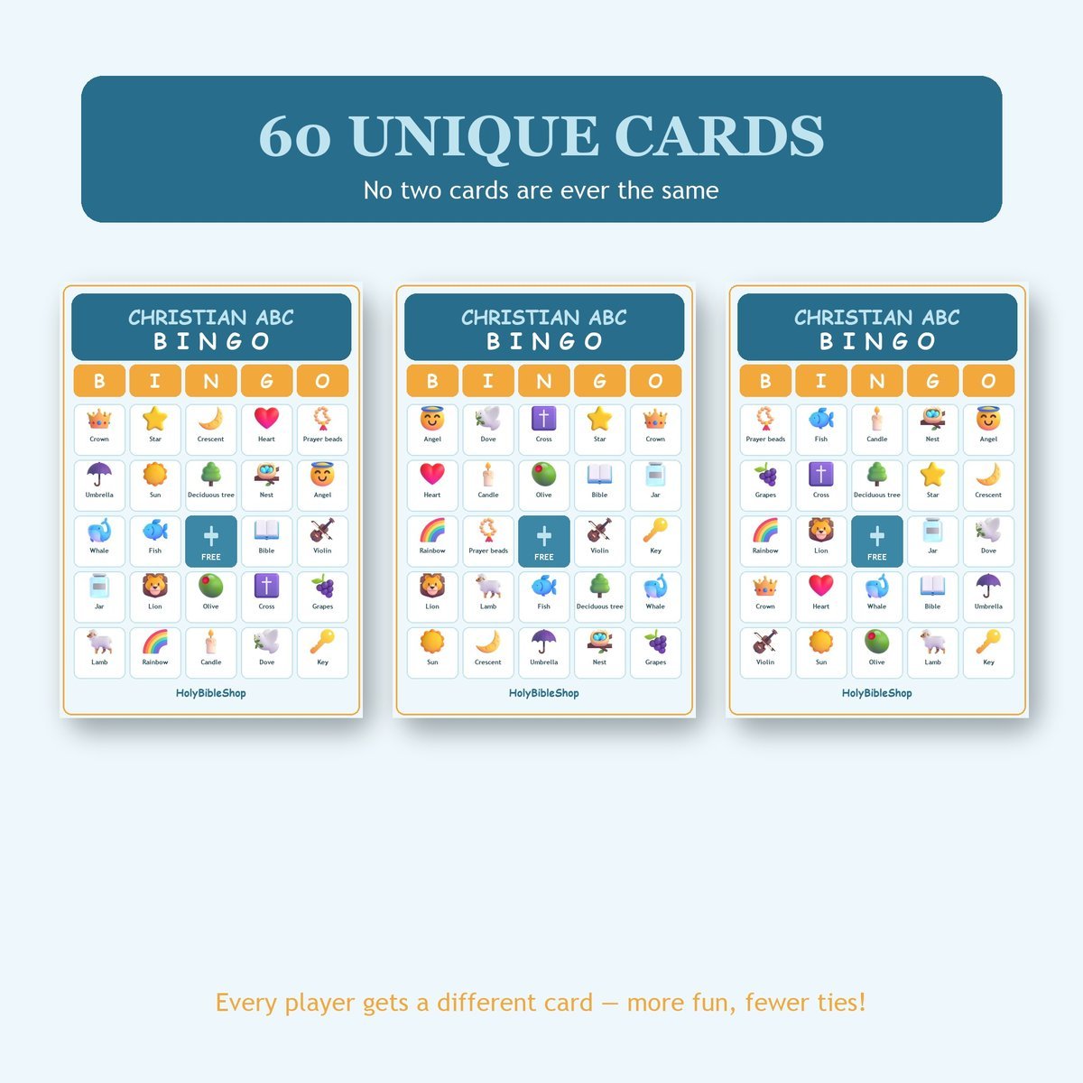 Christian ABC Bingo, 60 Printable Bingo Cards, Christian ABC Game, Sunday School & Church Activity, Instant Download — image 4