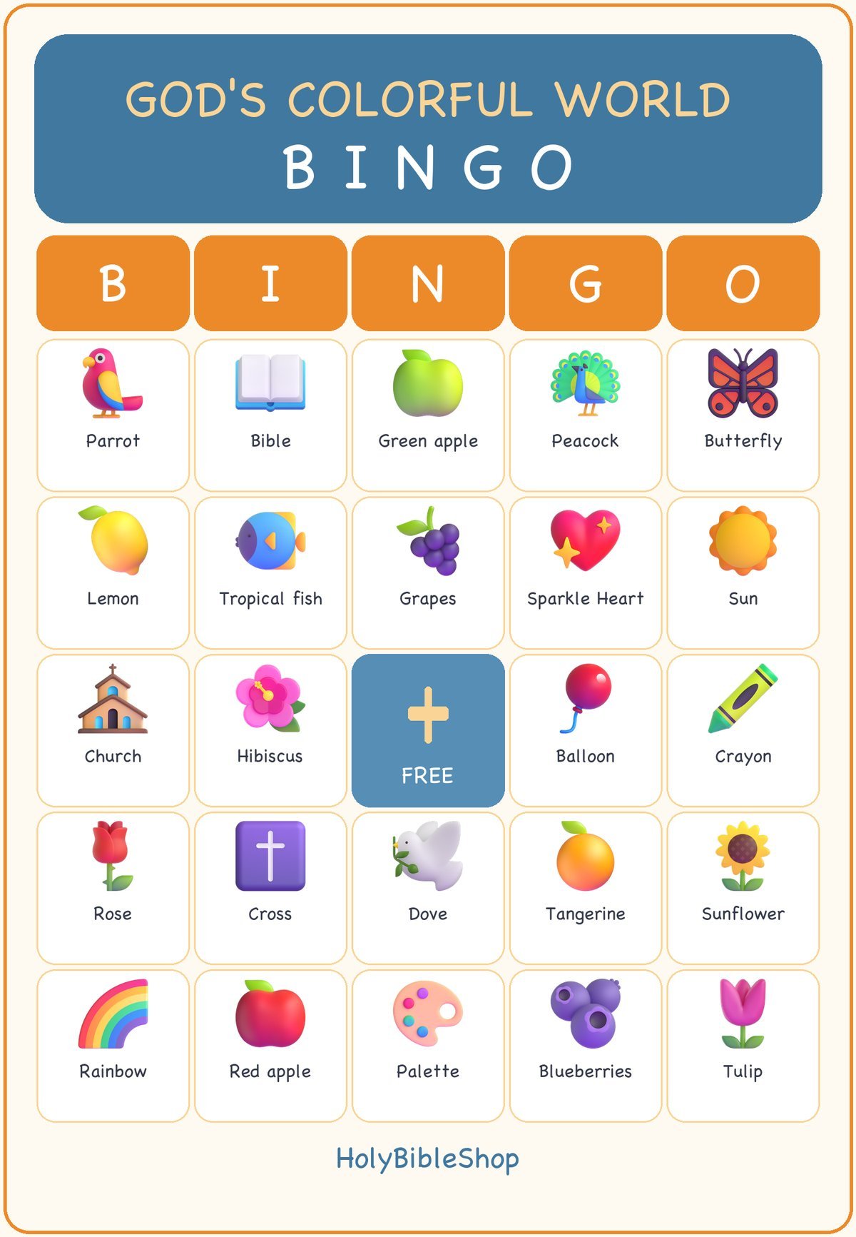 Gods Colorful World Bingo, 60 Printable Bingo Cards, Christian Colorful World Game, Sunday School & Church Activity, Instant Download