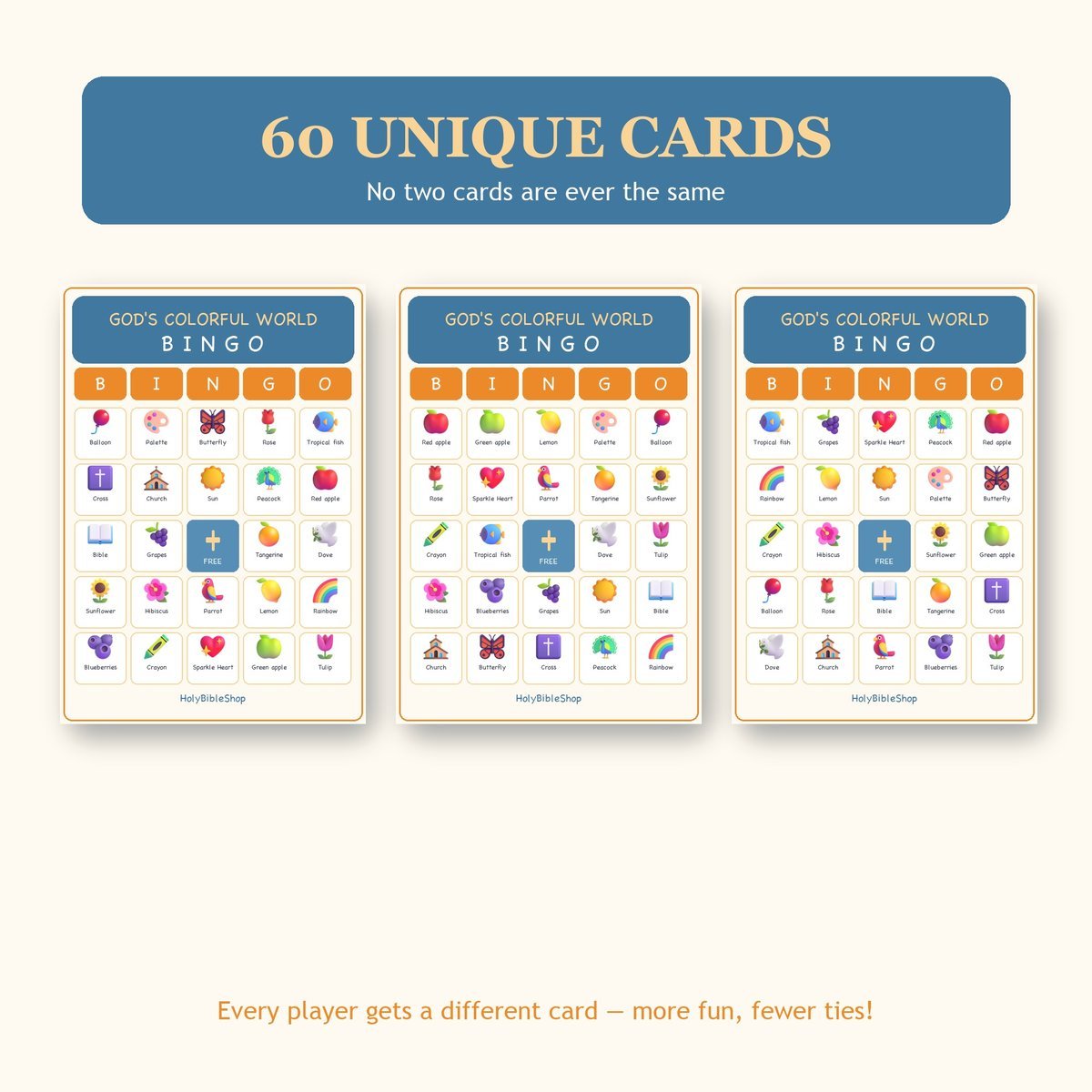 Gods Colorful World Bingo, 60 Printable Bingo Cards, Christian Colorful World Game, Sunday School & Church Activity, Instant Download — image 4