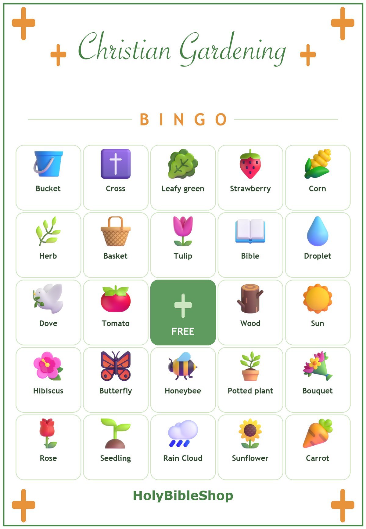 Christian Gardening Bingo, 60 Printable Bingo Cards, Christian Gardening Game, Sunday School & Church Activity, Instant Download