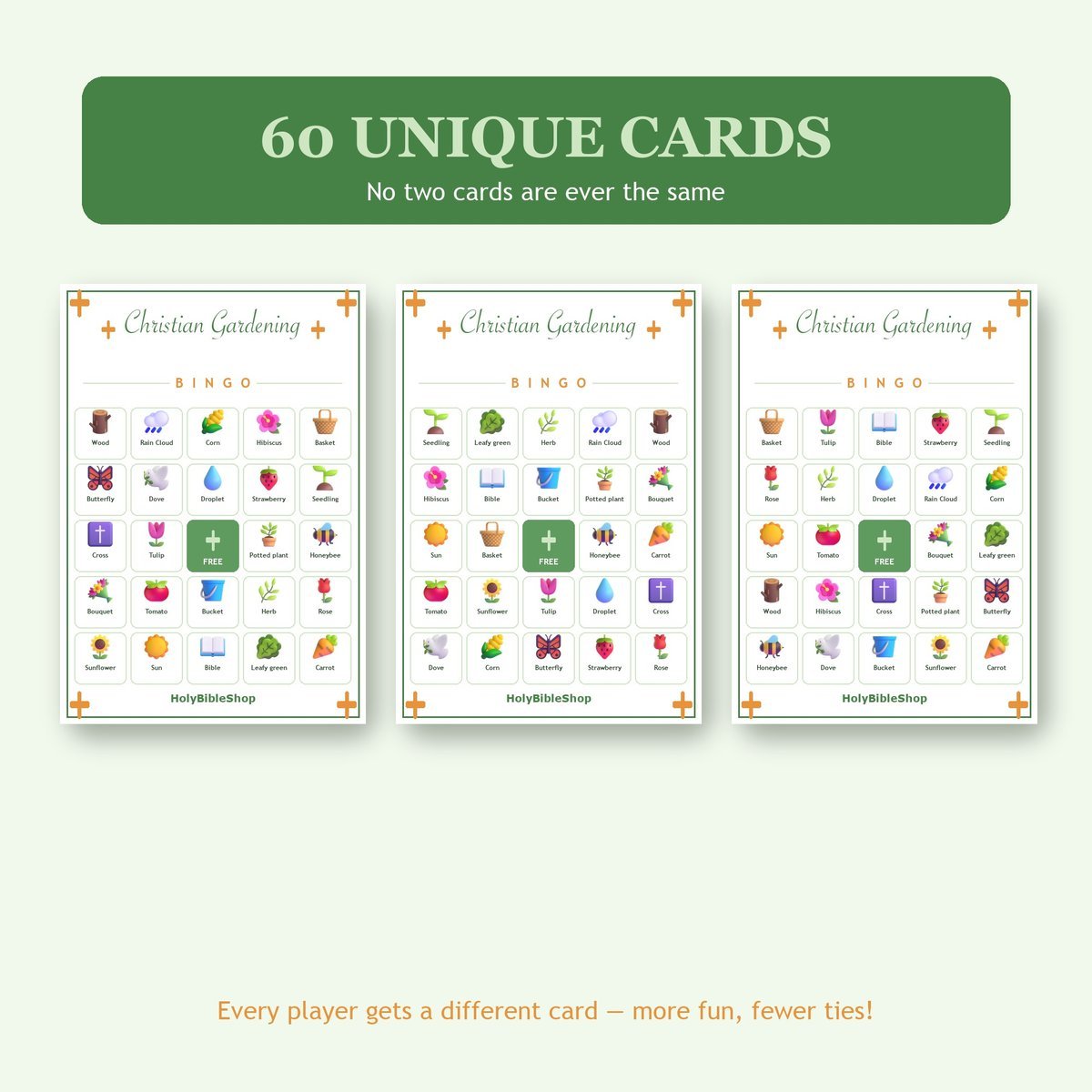 Christian Gardening Bingo, 60 Printable Bingo Cards, Christian Gardening Game, Sunday School & Church Activity, Instant Download — image 4