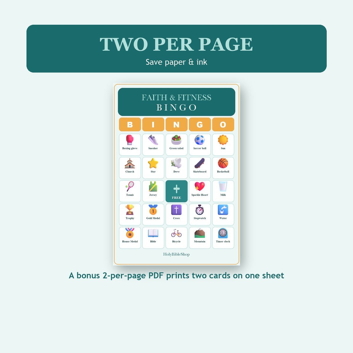 Faith and Fitness Bingo, 60 Printable Bingo Cards, Christian Fitness Game, Sunday School & Church Activity, Instant Download — image 6
