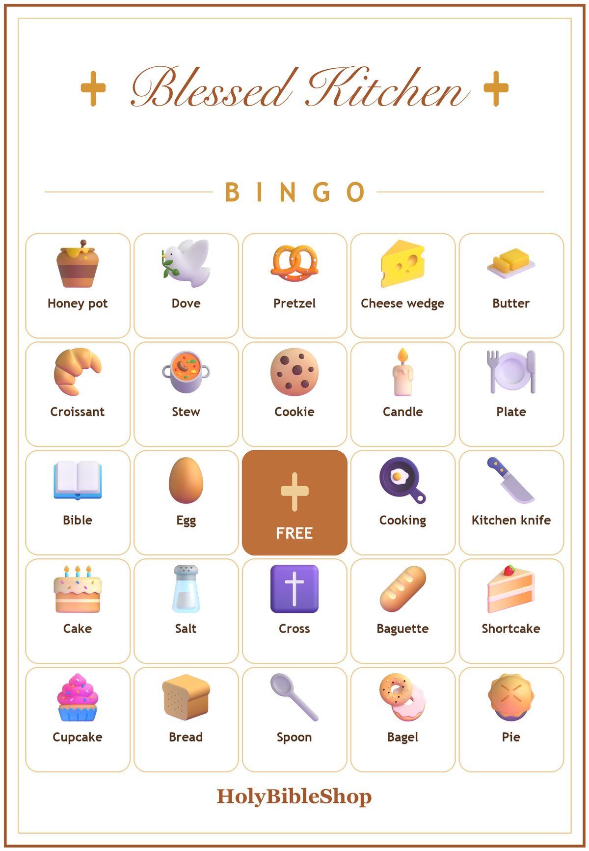 Blessed Kitchen and Baking Bingo, 60 Printable Bingo Cards, Christian Kitchen Baking Game, Sunday School & Church Activity, Instant Download