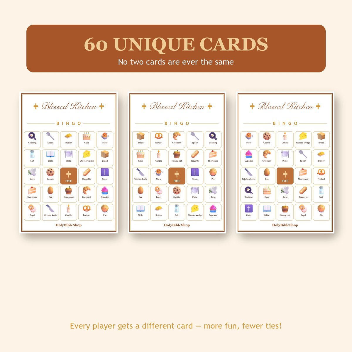 Blessed Kitchen and Baking Bingo, 60 Printable Bingo Cards, Christian Kitchen Baking Game, Sunday School & Church Activity, Instant Download — image 4