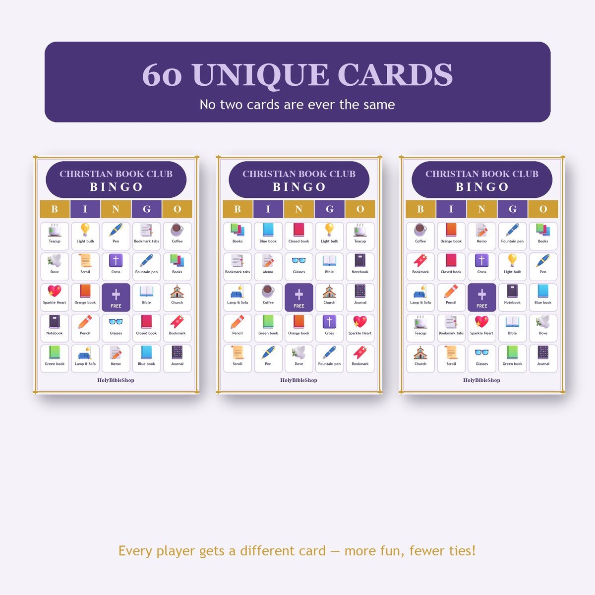 Christian Book Club Bingo, 60 Printable Bingo Cards, Christian Book Club Game, Sunday School & Church Activity, Instant Download — image 4