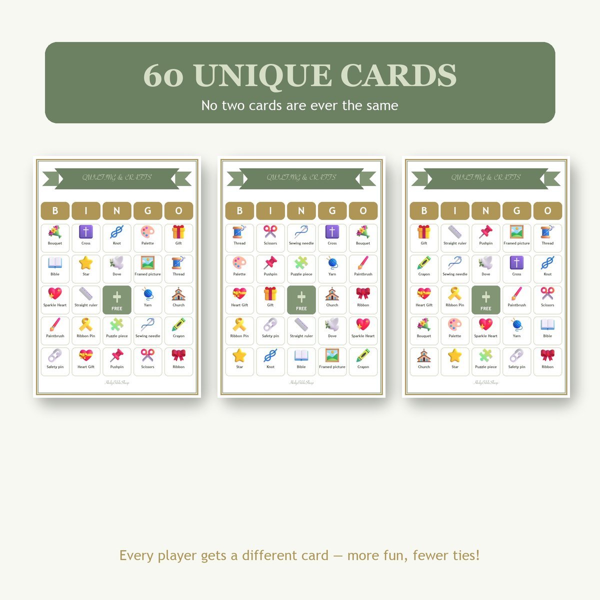 Quilting and Crafts for the Kingdom Bingo, 60 Printable Bingo Cards, Christian Quilting Crafts Kingdom Game, Sunday School & Church Activity — image 4