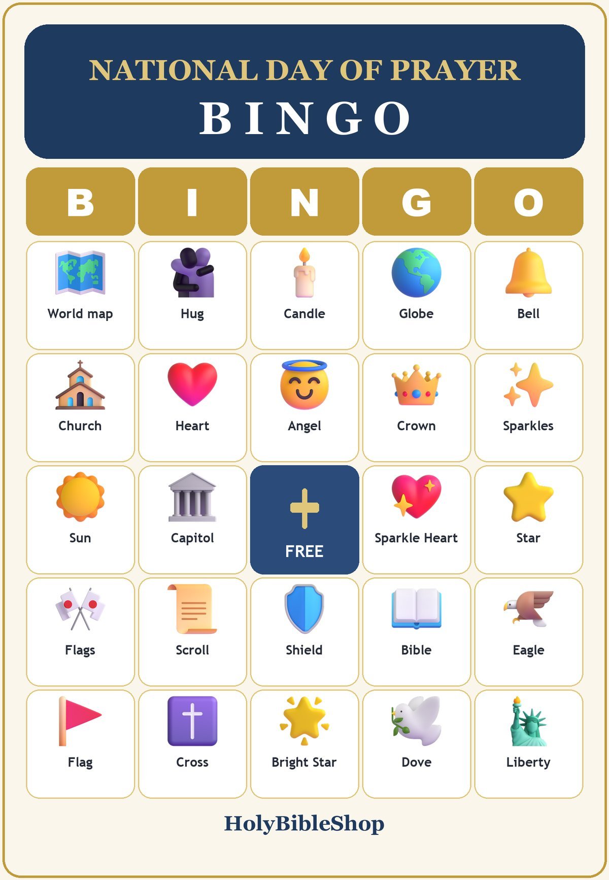 National Day of Prayer Bingo, 60 Printable Bingo Cards, Christian National Day Prayer Game, Sunday School & Church Activity