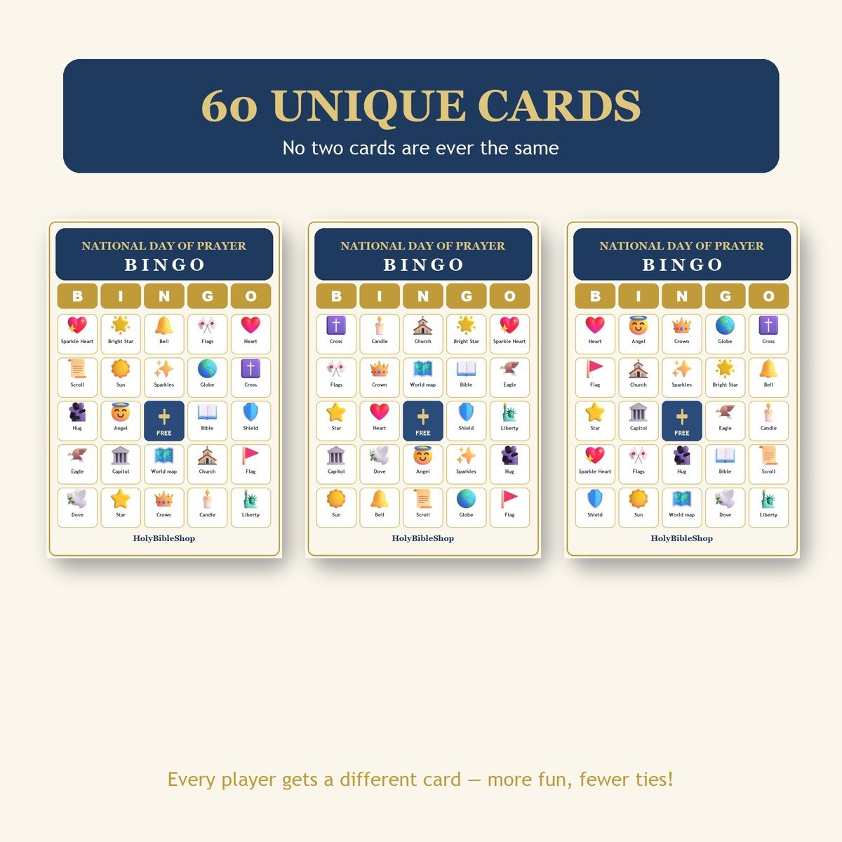 National Day of Prayer Bingo, 60 Printable Bingo Cards, Christian National Day Prayer Game, Sunday School & Church Activity — image 4