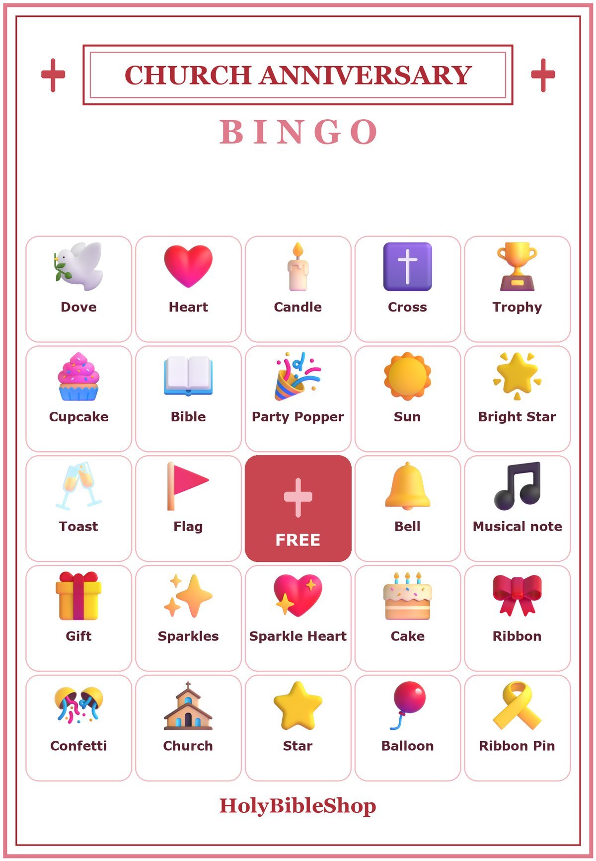 Church Anniversary Bingo, 60 Printable Bingo Cards, Christian Church Anniversary Game, Sunday School & Church Activity, Instant Download