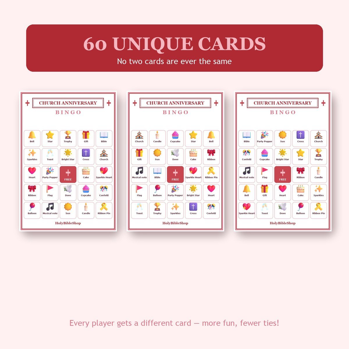 Church Anniversary Bingo, 60 Printable Bingo Cards, Christian Church Anniversary Game, Sunday School & Church Activity, Instant Download — image 4