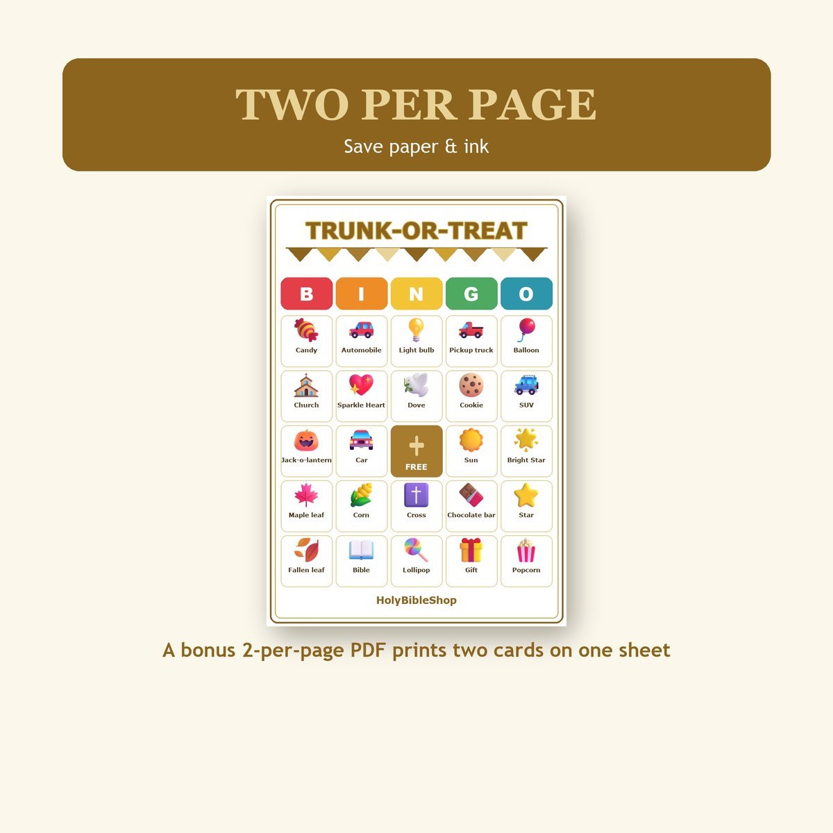 Fall Trunk or Treat Bingo, 60 Printable Bingo Cards, Trunk Or Treat, Fall Festival Game, Christian Fall Trunk or Treat Game — image 6