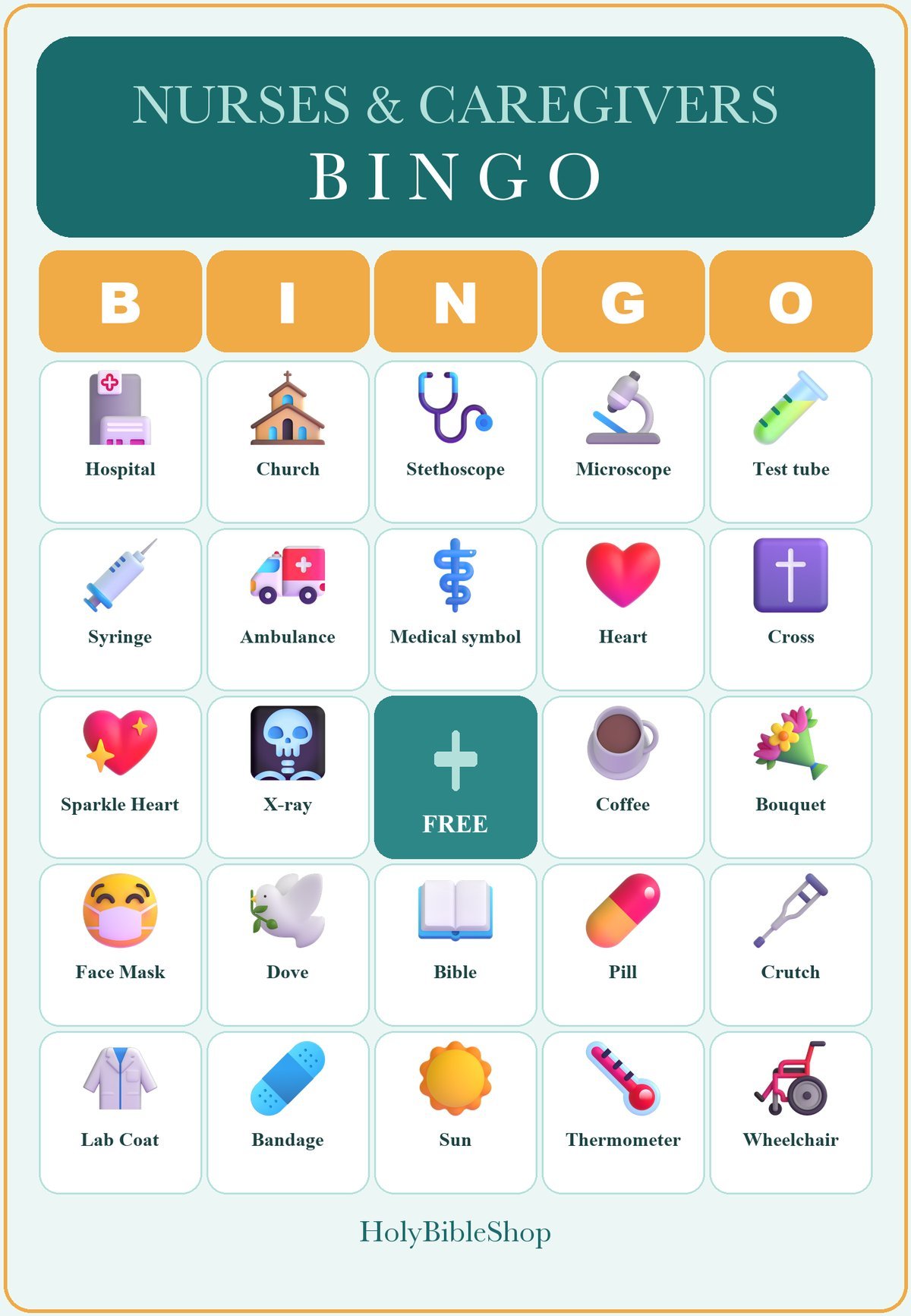 Christian Nurses and Caregivers Bingo, 60 Printable Bingo Cards, Christian Nurses Caregivers Game, Sunday School & Church Activity