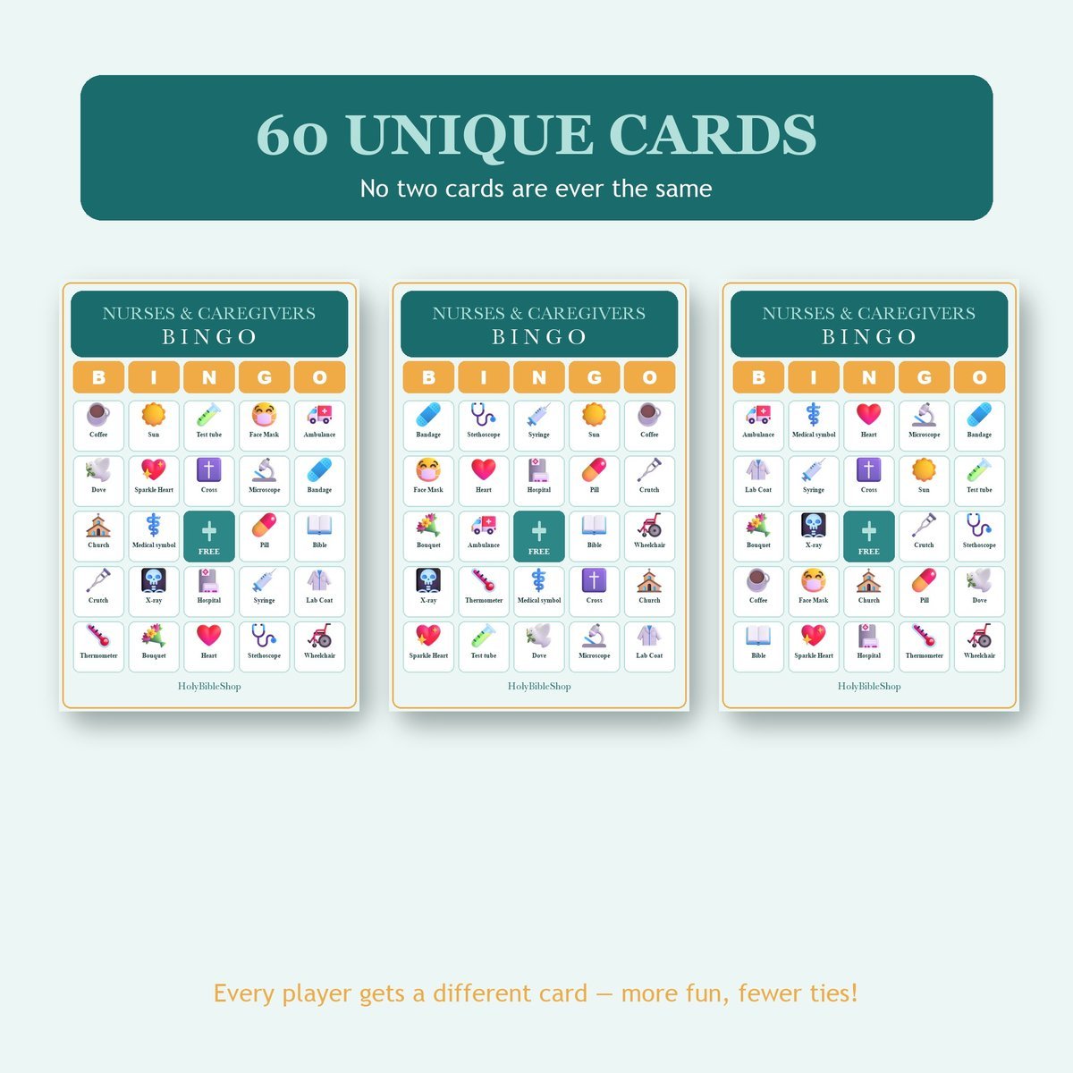 Christian Nurses and Caregivers Bingo, 60 Printable Bingo Cards, Christian Nurses Caregivers Game, Sunday School & Church Activity — image 4