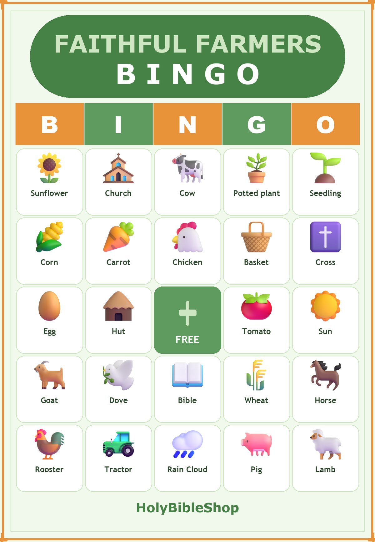 Faithful Farmers Bingo, 60 Printable Bingo Cards, Christian Farmers Game, Sunday School & Church Activity, Instant Download