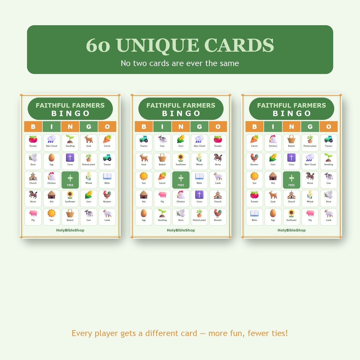 Faithful Farmers Bingo, 60 Printable Bingo Cards, Christian Farmers Game, Sunday School & Church Activity, Instant Download — image 4