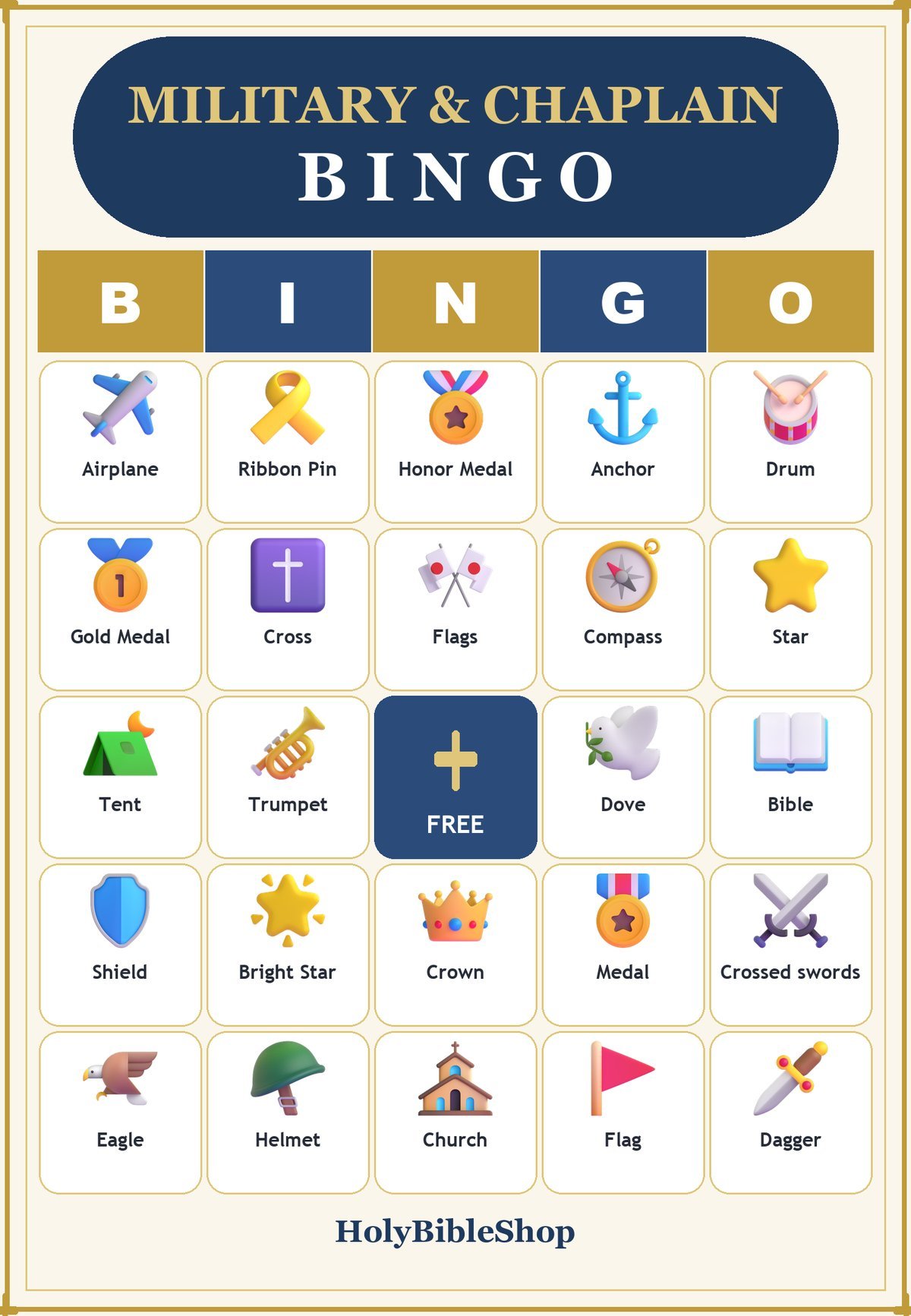 Military and Chaplain Bingo, 60 Printable Bingo Cards, Christian Military Chaplain Game, Sunday School & Church Activity, Instant Download