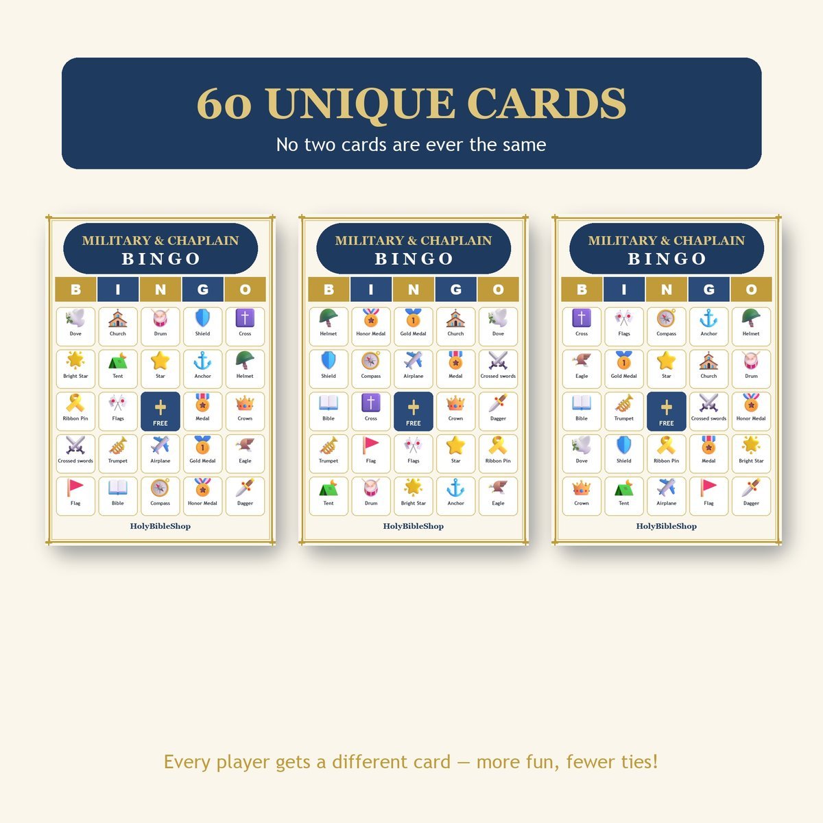 Military and Chaplain Bingo, 60 Printable Bingo Cards, Christian Military Chaplain Game, Sunday School & Church Activity, Instant Download — image 4