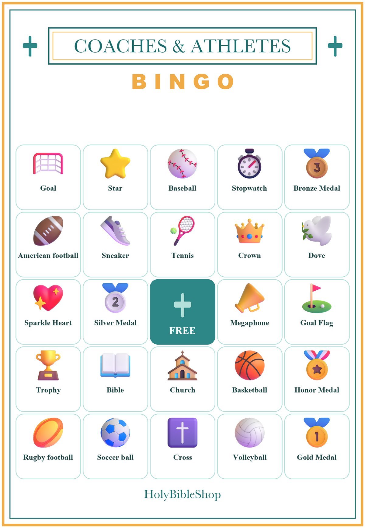 Christian Coaches and Athletes Bingo, 60 Printable Bingo Cards, Christian Coaches Athletes Game, Sunday School & Church Activity