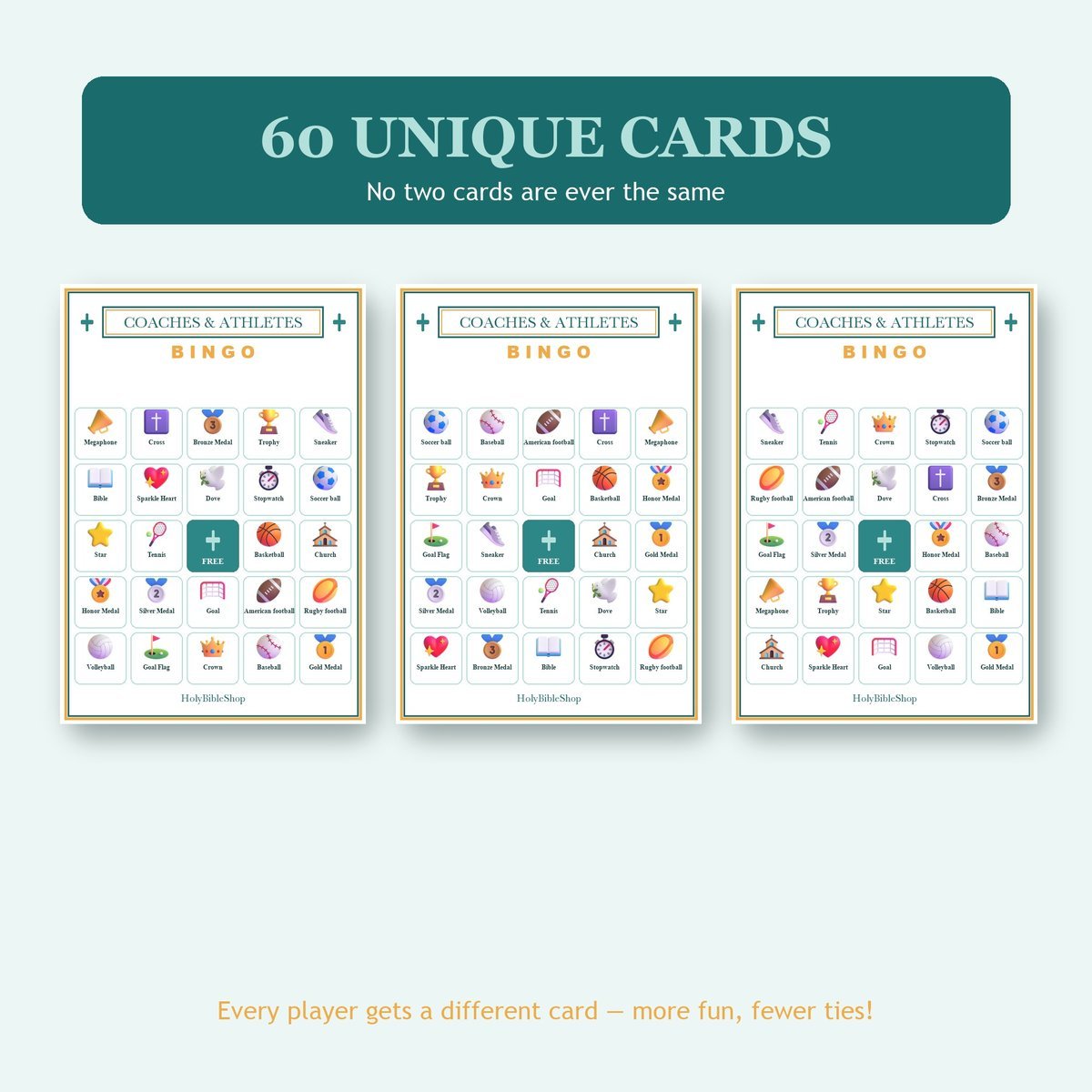 Christian Coaches and Athletes Bingo, 60 Printable Bingo Cards, Christian Coaches Athletes Game, Sunday School & Church Activity — image 4