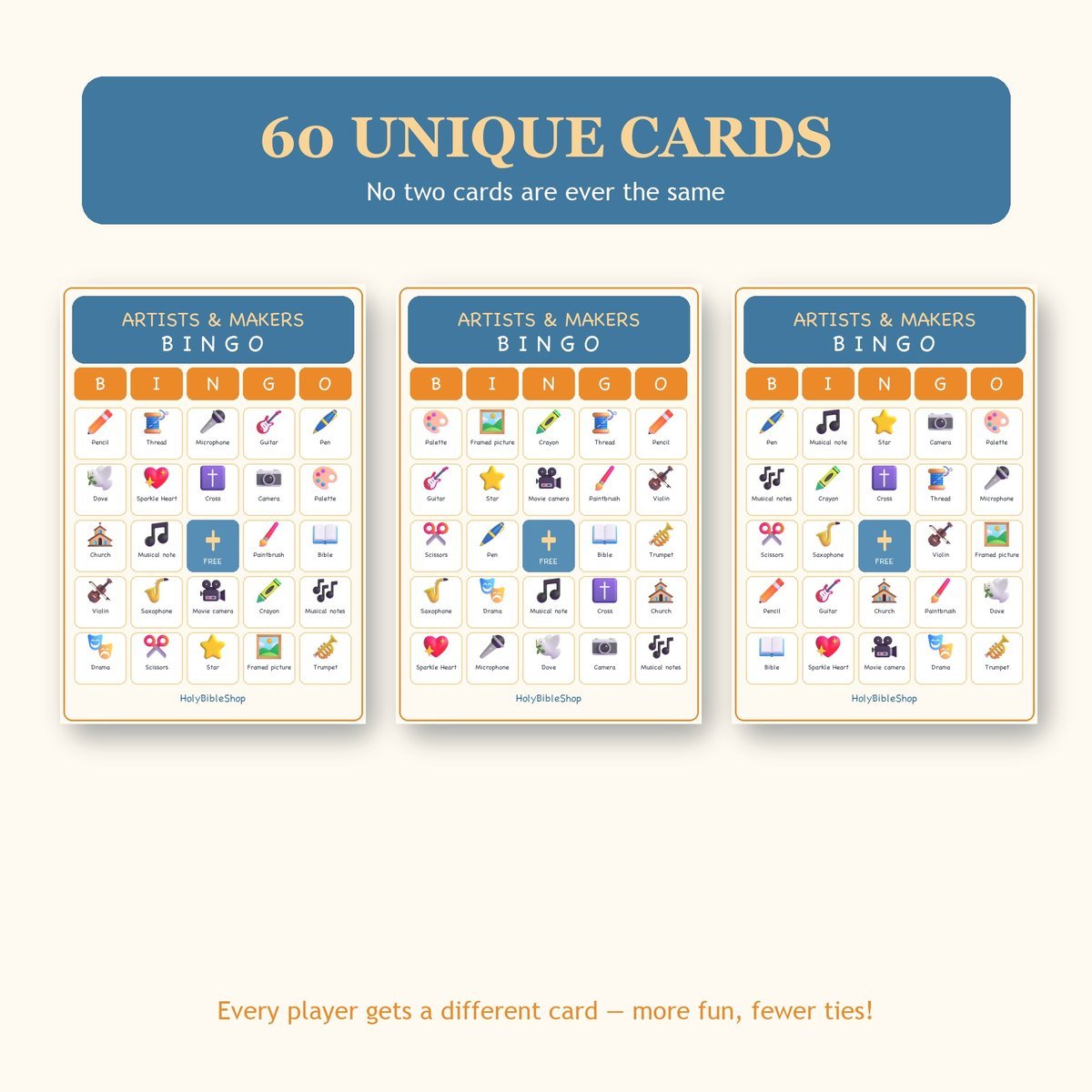 Christian Artists and Makers Bingo, 60 Printable Bingo Cards, Christian Artists Makers Game, Sunday School & Church Activity — image 4