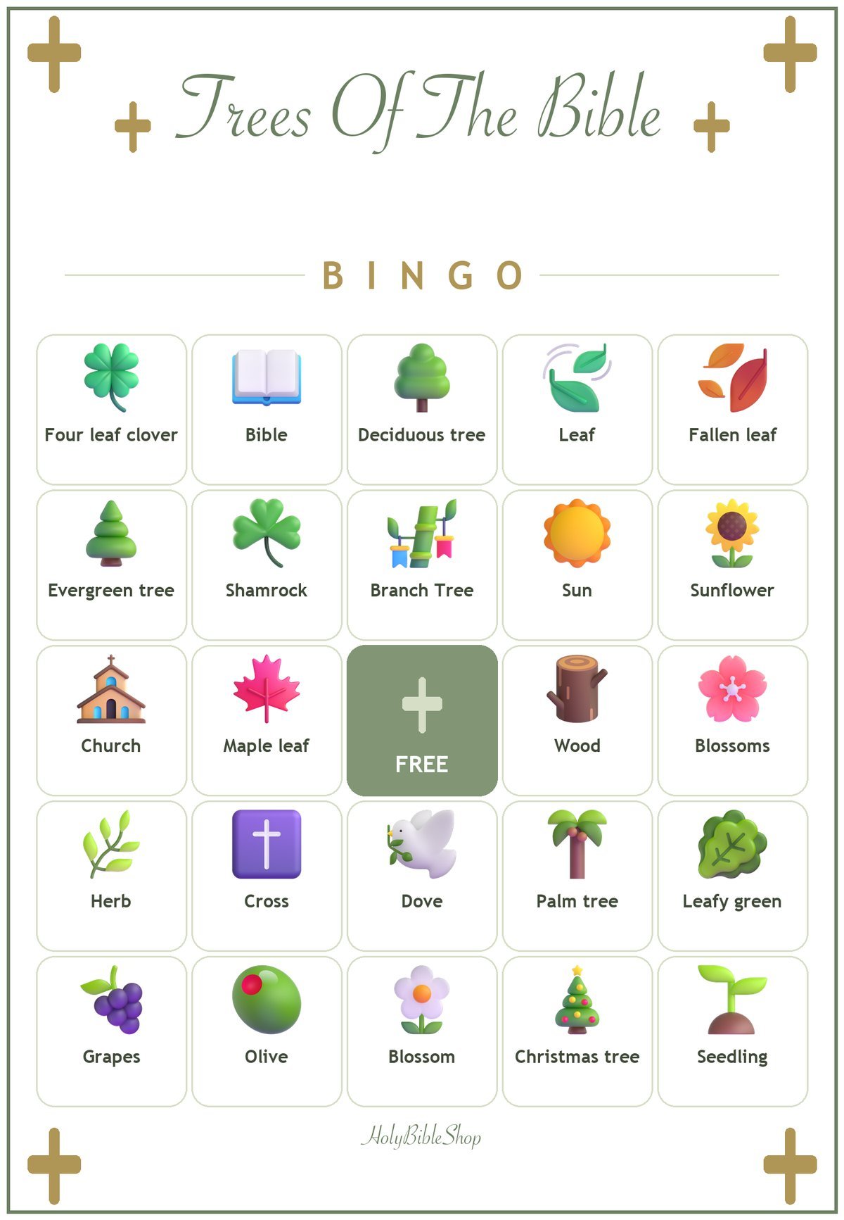 Trees of the Bible Bingo, 60 Printable Bingo Cards, Christian Trees Bible Game, Sunday School & Church Activity, Instant Download