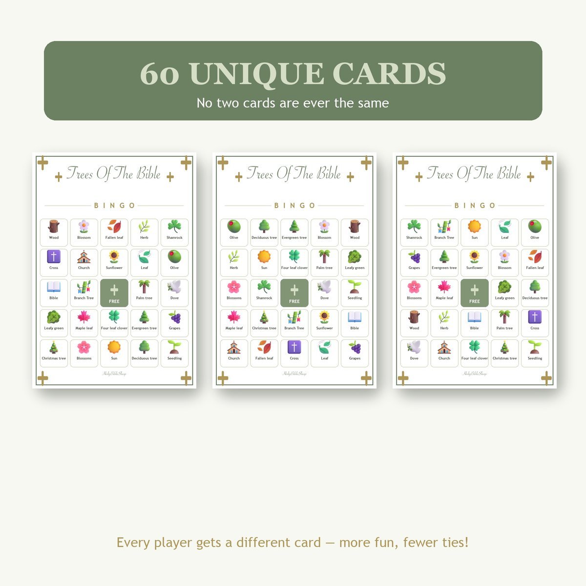 Trees of the Bible Bingo, 60 Printable Bingo Cards, Christian Trees Bible Game, Sunday School & Church Activity, Instant Download — image 4