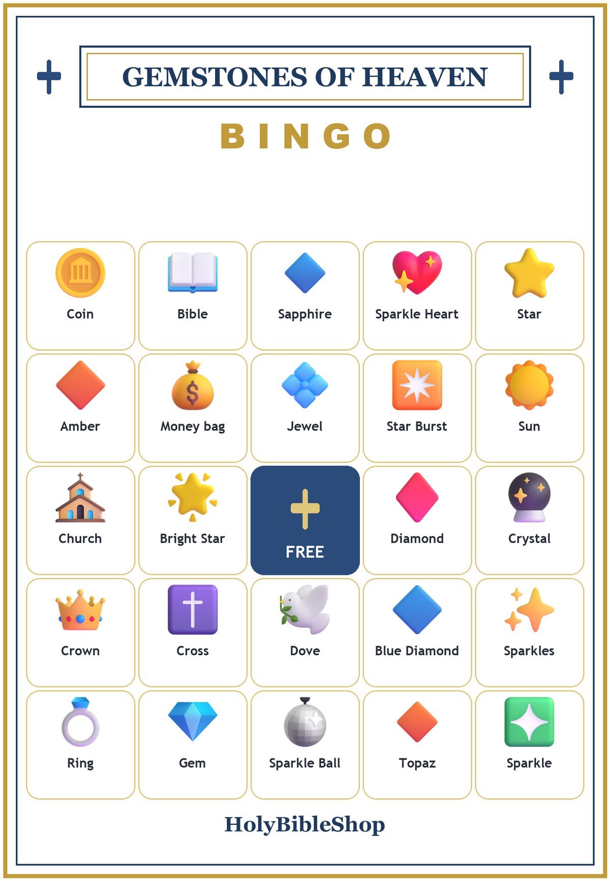 Gemstones of Heaven Bingo, 60 Printable Bingo Cards, Christian Gemstones Heaven Game, Sunday School & Church Activity, Instant Download