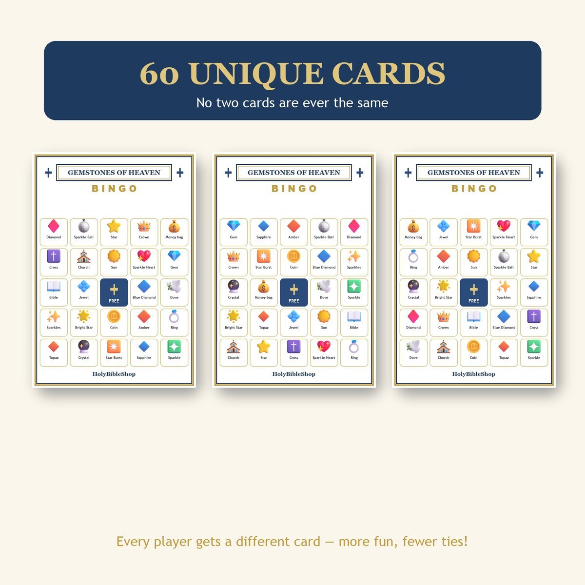 Gemstones of Heaven Bingo, 60 Printable Bingo Cards, Christian Gemstones Heaven Game, Sunday School & Church Activity, Instant Download — image 4