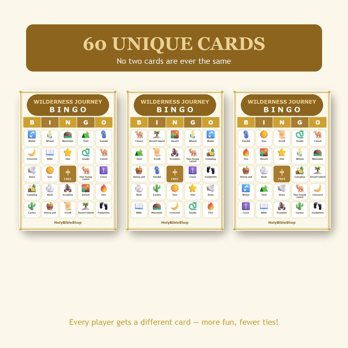 Desert and Wilderness Journey Bingo, 60 Printable Bingo Cards, Christian Desert Wilderness Game, Sunday School & Church Activity — image 4
