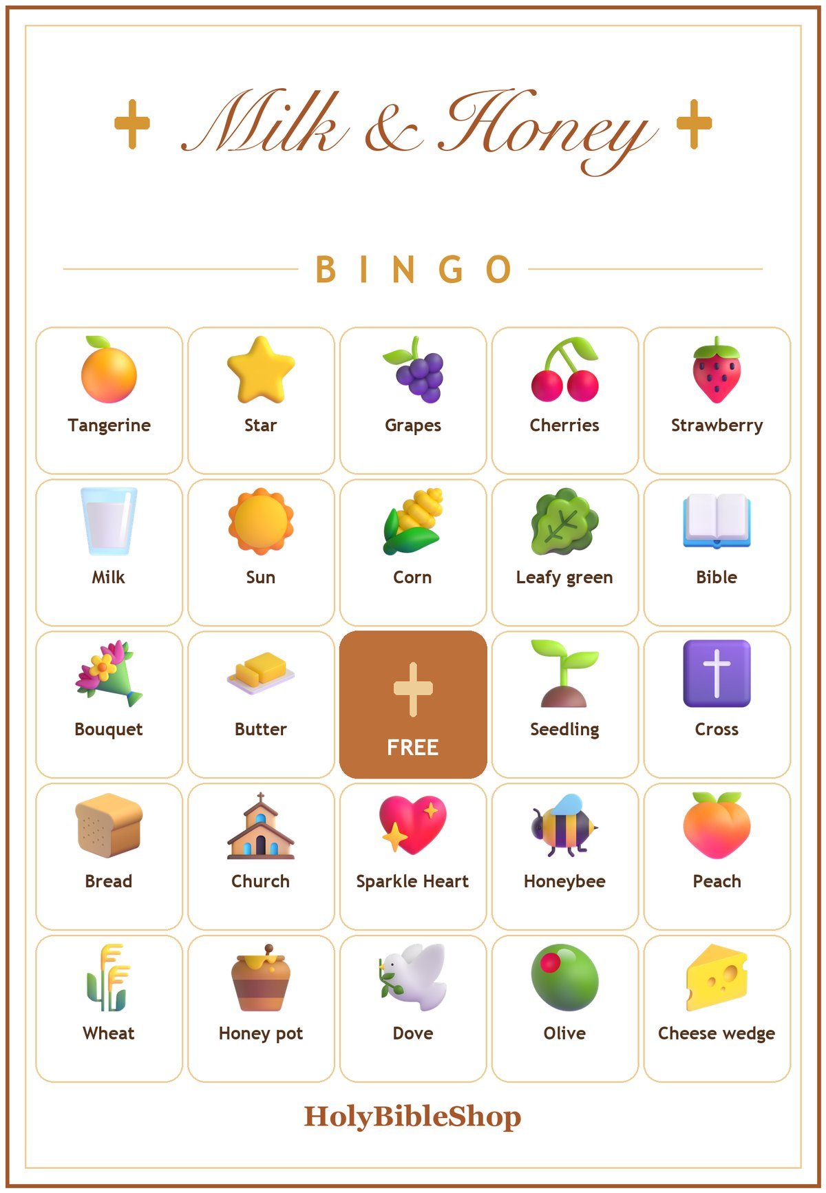 Land of Milk and Honey Bingo, 60 Printable Bingo Cards, Christian Land Milk Honey Game, Sunday School & Church Activity, Instant Download
