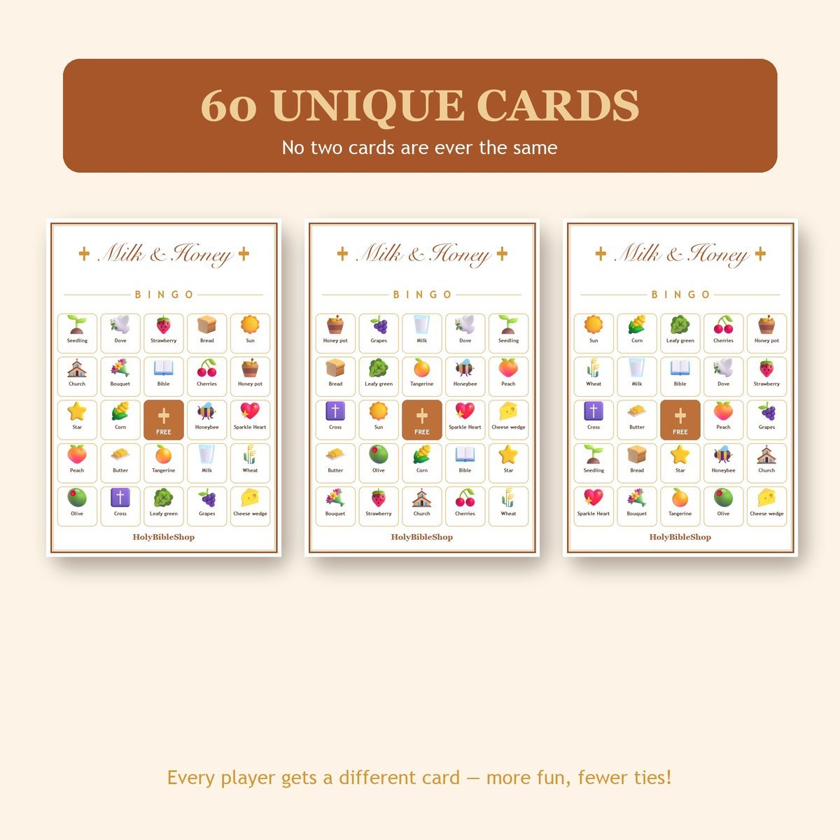 Land of Milk and Honey Bingo, 60 Printable Bingo Cards, Christian Land Milk Honey Game, Sunday School & Church Activity, Instant Download — image 4