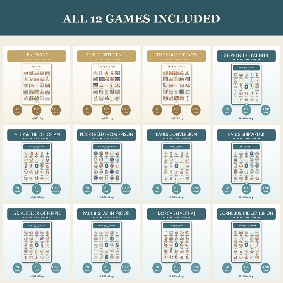 Early Church Bible Bingo Bundle | 12 Printable Games, 60 Cards Each | Book of Acts Paul Sunday School Christian Activity PDF — image 5