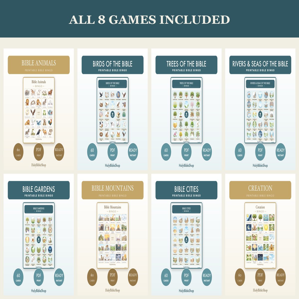 God's Creation & Nature Bible Bingo Bundle | 8 Printable Games, 60 Cards Each | Sunday School Christian Kids Activity PDF — image 5