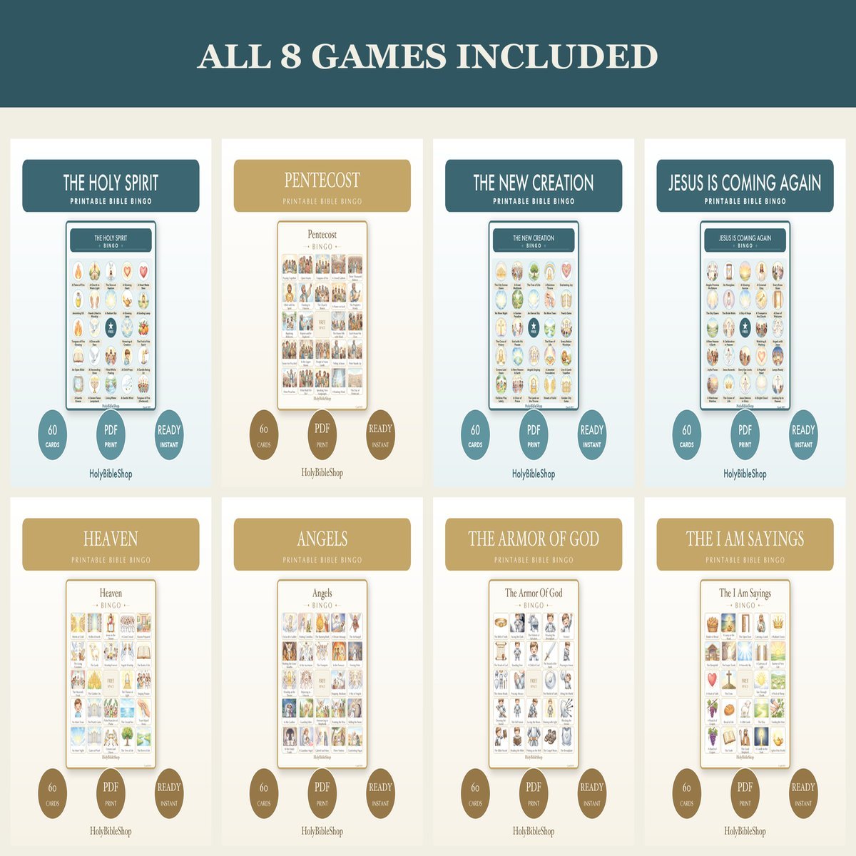 Holy Spirit & Eternity Bible Bingo Bundle | 8 Printable Games, 60 Cards Each | Sunday School VBS Christian Kids Activity PDF — image 5