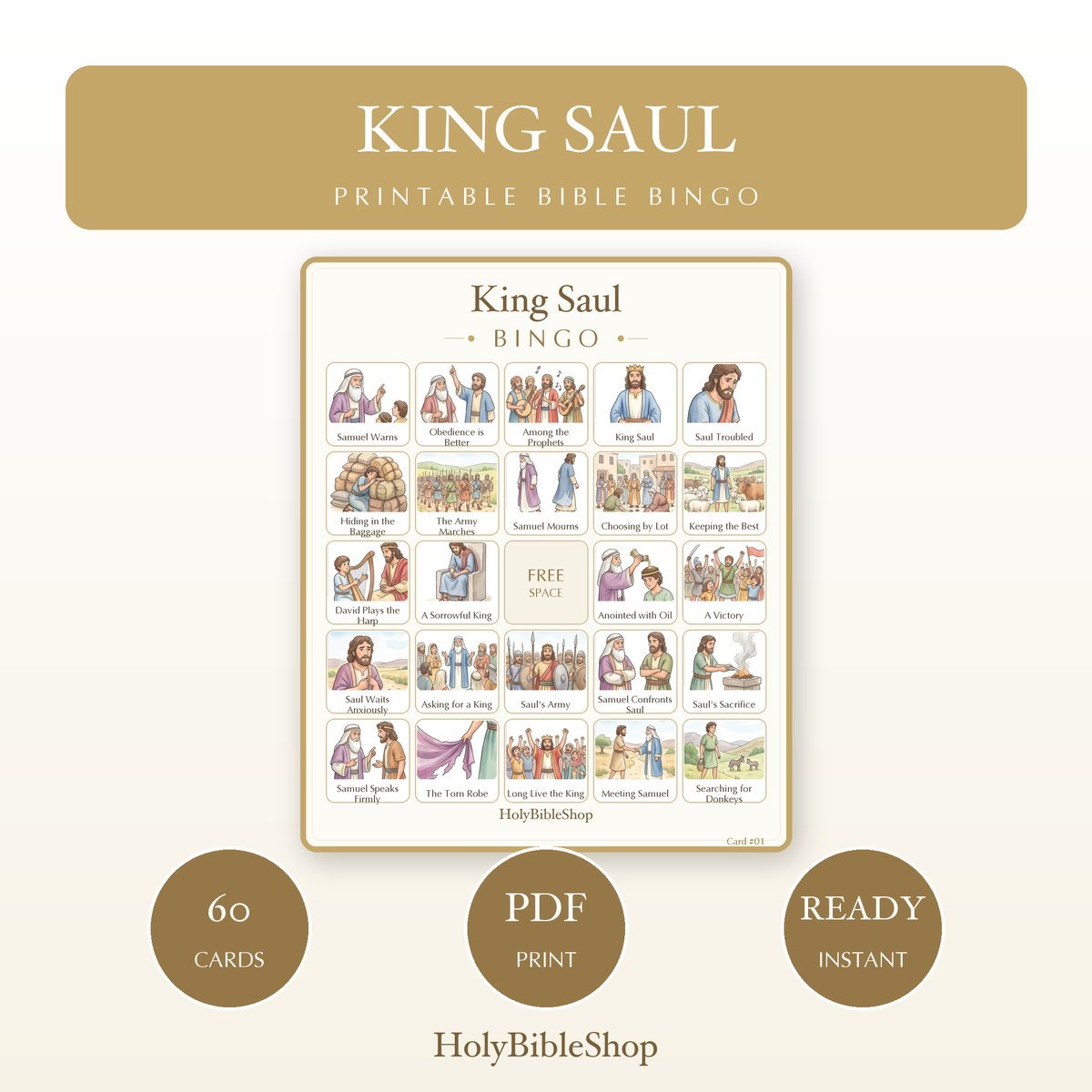 Kings of Israel Bible Bingo Bundle | 8 Printable Games, 60 Cards Each | David Solomon Sunday School Christian Kids Activity PDF — image 2