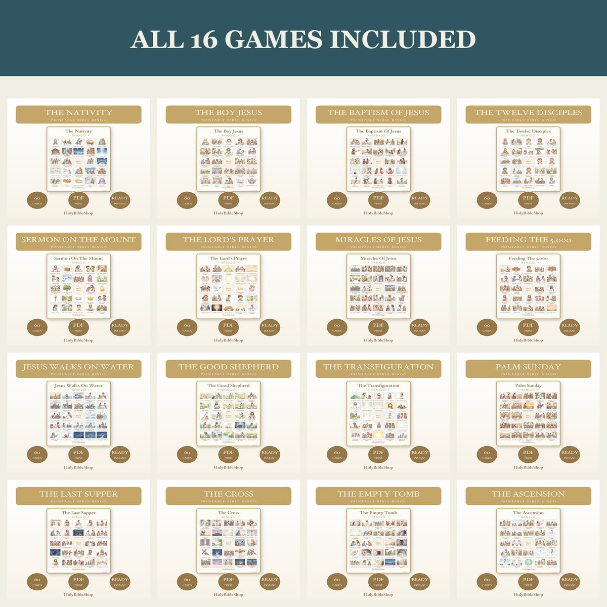 Life of Jesus Bible Bingo Bundle | 16 Printable Games, 60 Cards Each | Sunday School VBS Youth Group Church Christian Activity PDF — image 8