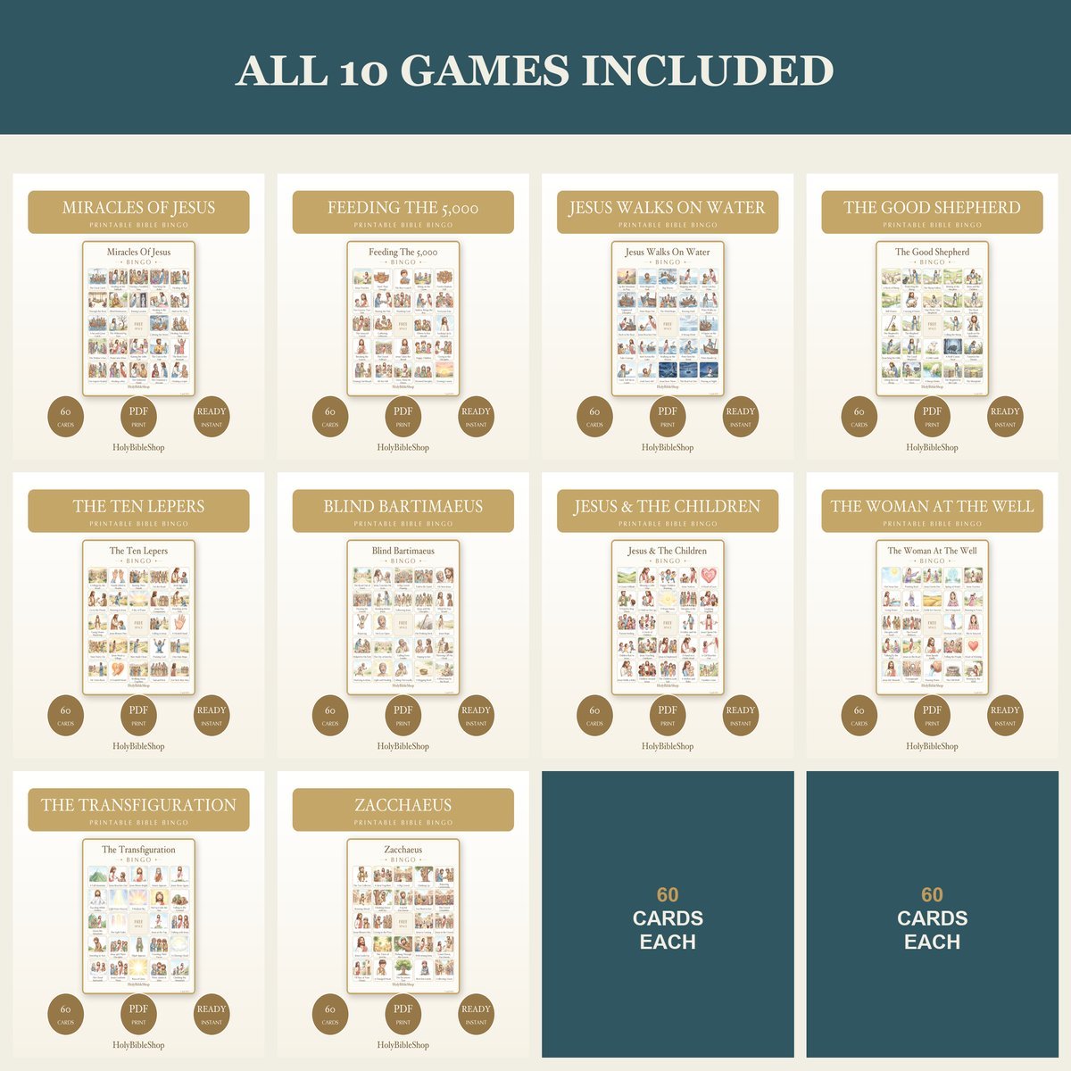 Miracles of Jesus Bible Bingo Bundle | 10 Printable Games, 60 Cards Each | Sunday School VBS Christian Kids Activity PDF — image 5
