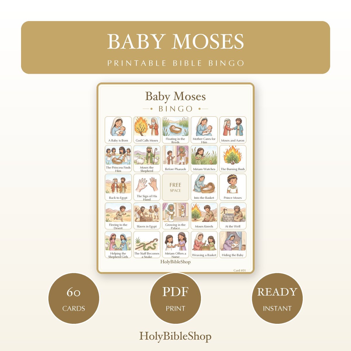 Moses & the Exodus Bible Bingo Bundle | 8 Printable Games, 60 Cards Each | Ten Commandments Sunday School Christian Activity PDF — image 2