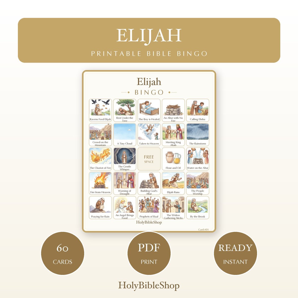 Prophets of the Bible Bingo Bundle | 10 Printable Games, 60 Cards Each | Elijah Jonah Sunday School Christian Kids Activity PDF — image 2
