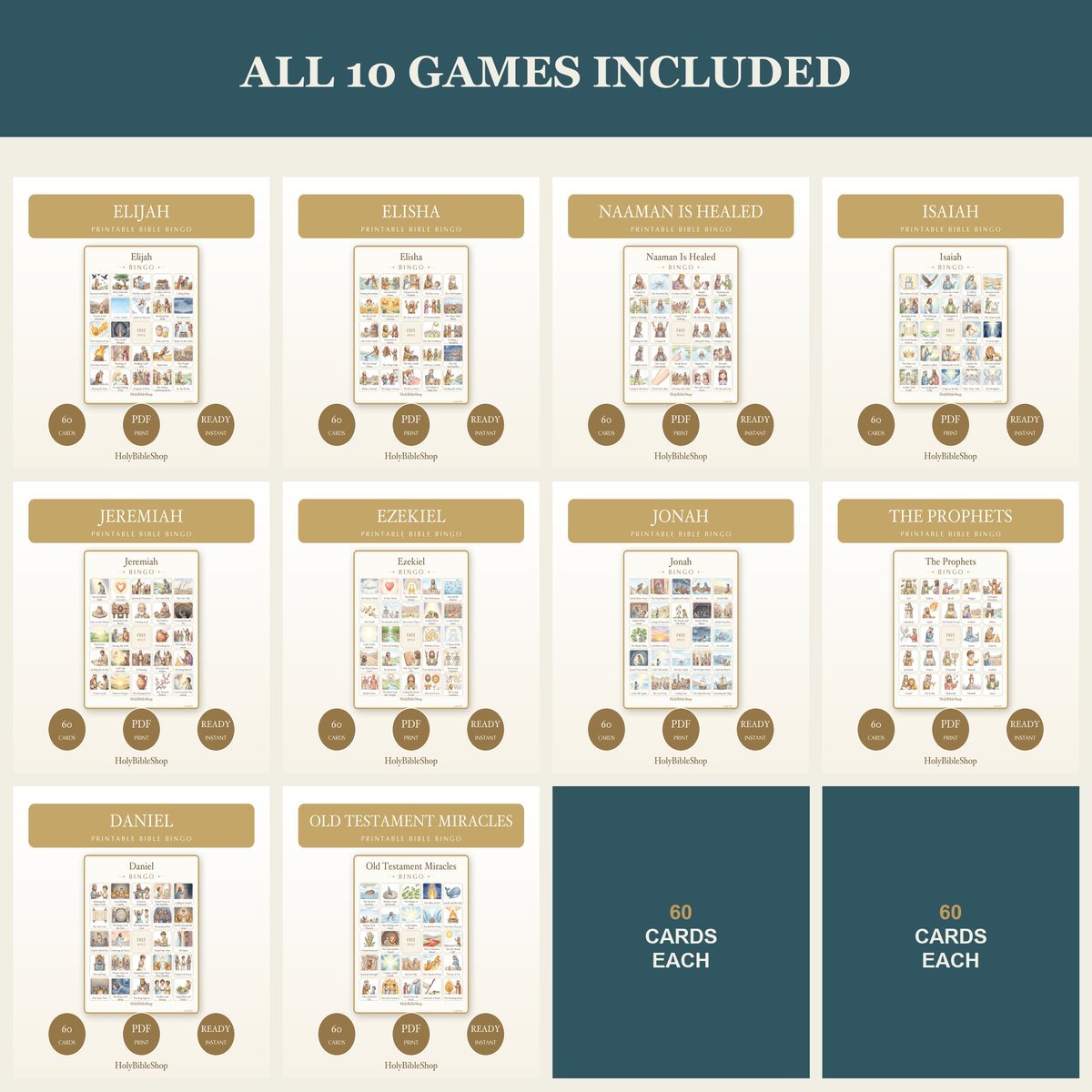Prophets of the Bible Bingo Bundle | 10 Printable Games, 60 Cards Each | Elijah Jonah Sunday School Christian Kids Activity PDF — image 5