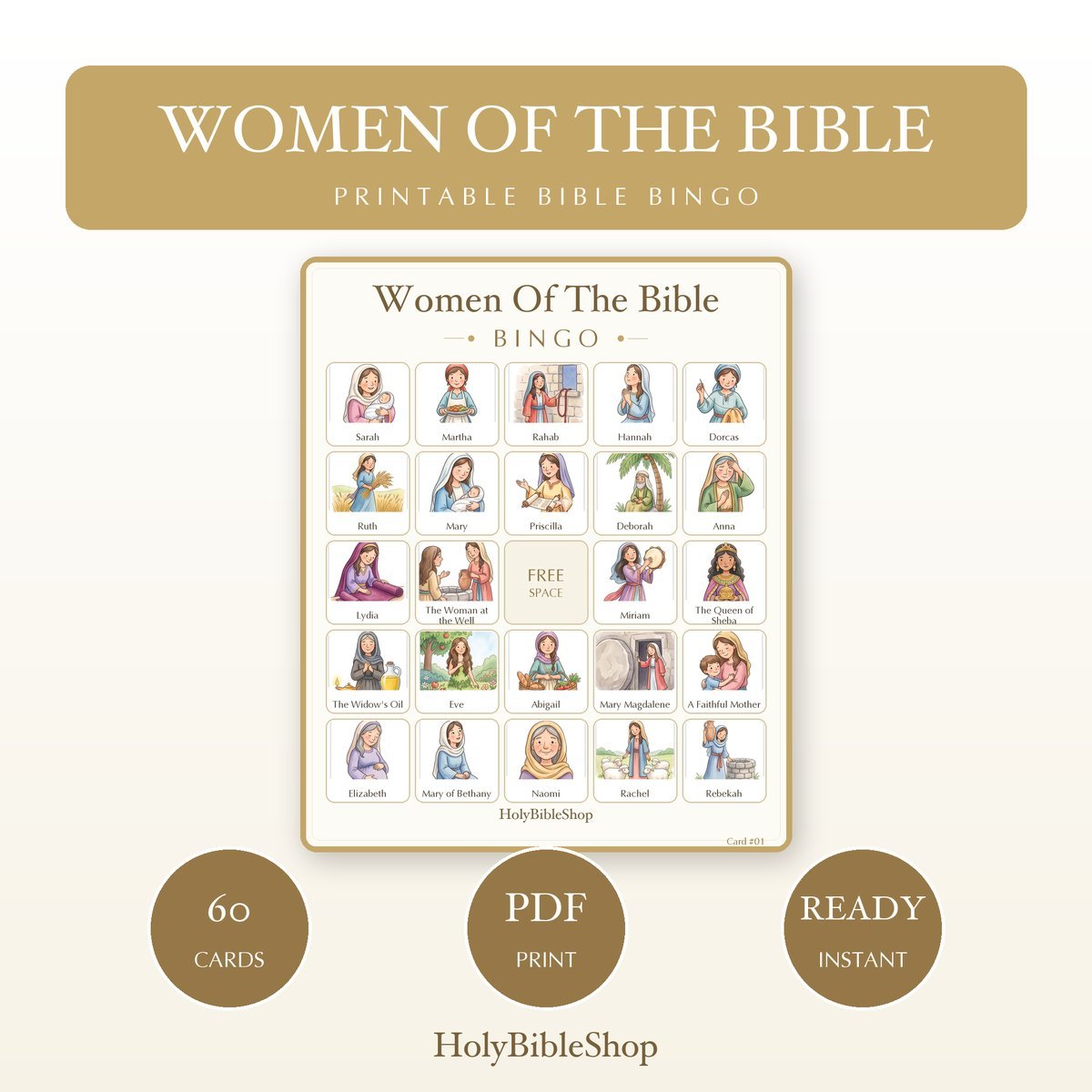 Women of the Bible Bingo Bundle | 11 Printable Games, 60 Cards Each | Ruth Esther Sunday School Christian Kids Activity PDF — image 2