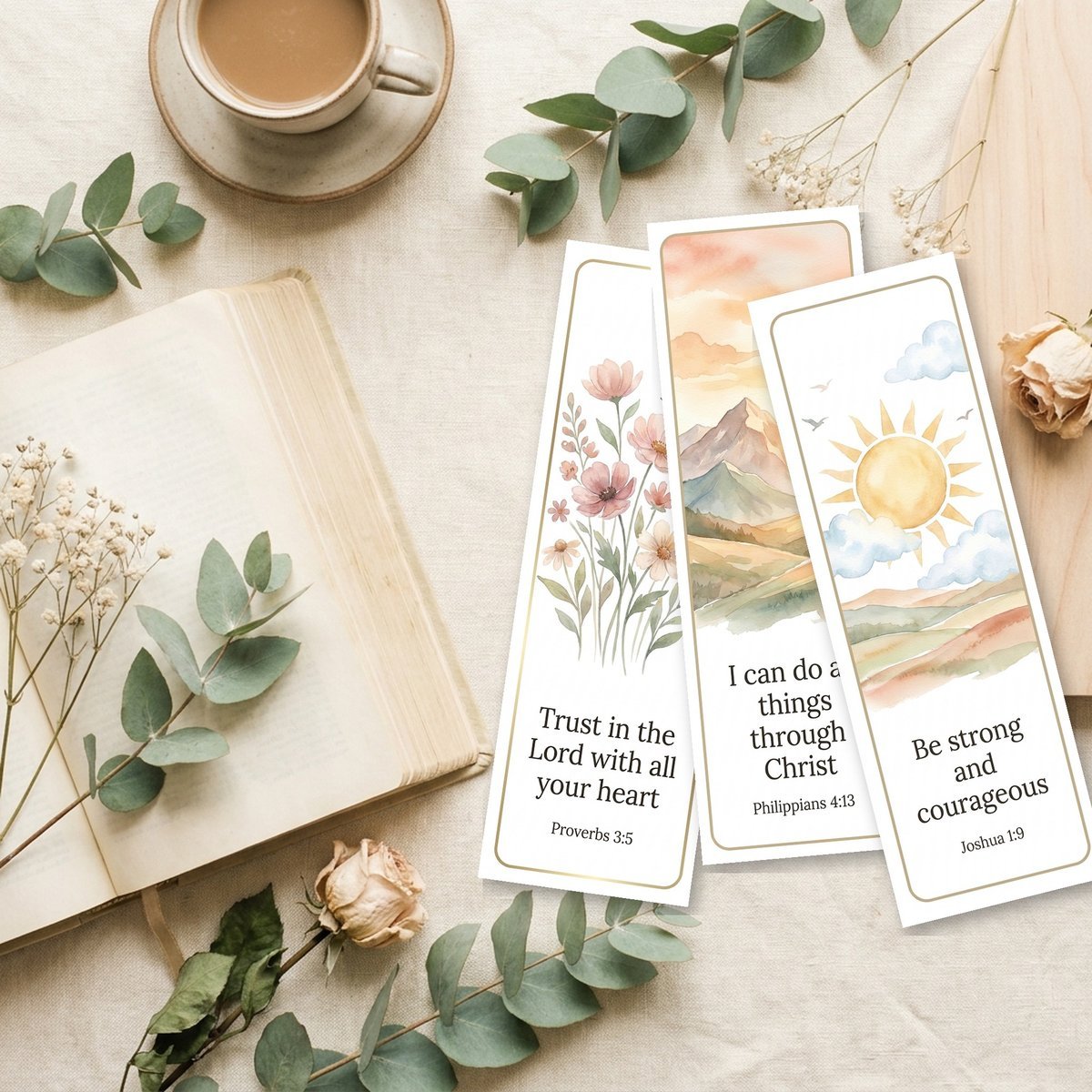 Printable Bible Verse Bookmarks Set of 20, Watercolor Christian Scripture Cards, Faith Gift, Bible Study, Instant Download PDF JPG — image 3