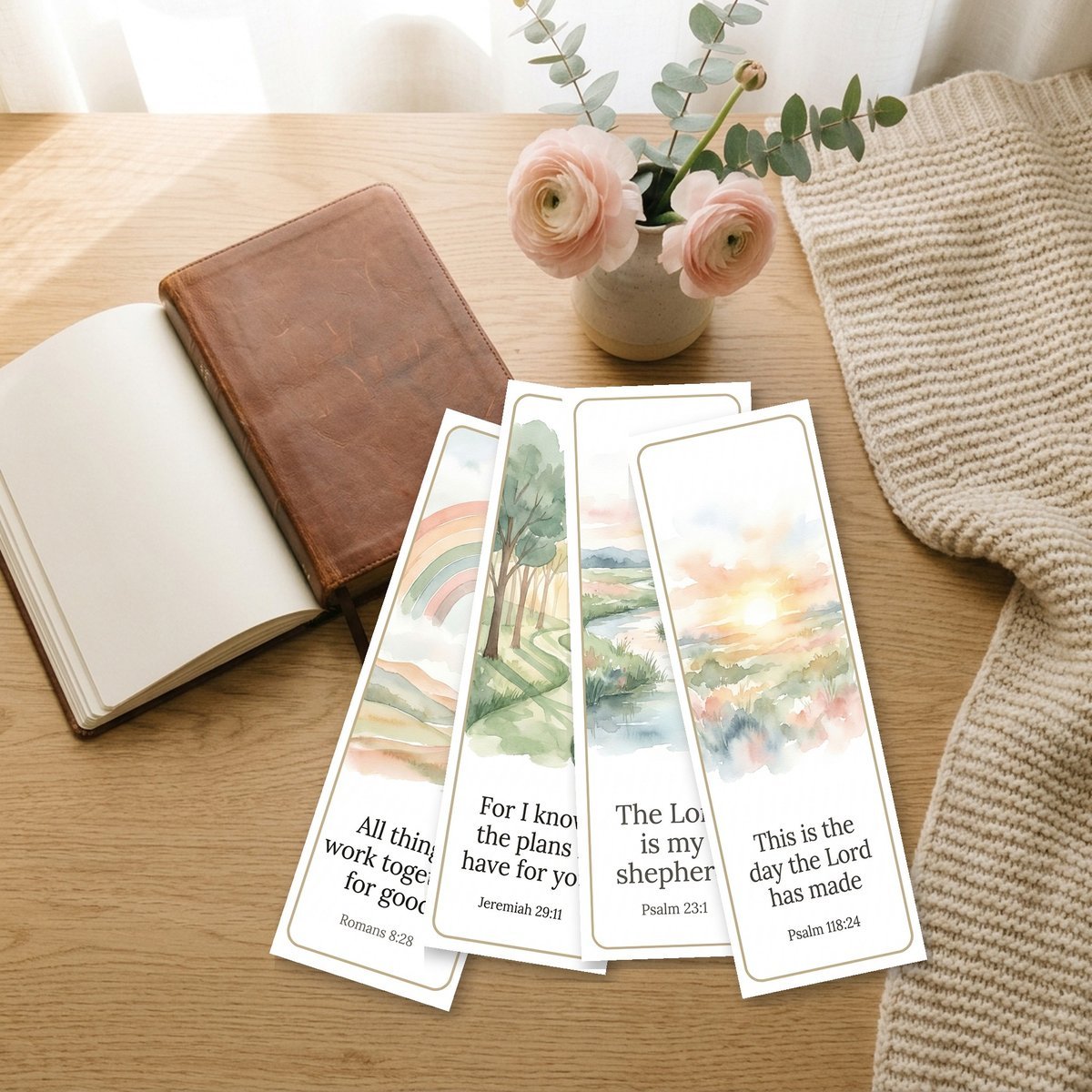 Printable Bible Verse Bookmarks Set of 20, Watercolor Christian Scripture Cards, Faith Gift, Bible Study, Instant Download PDF JPG — image 4