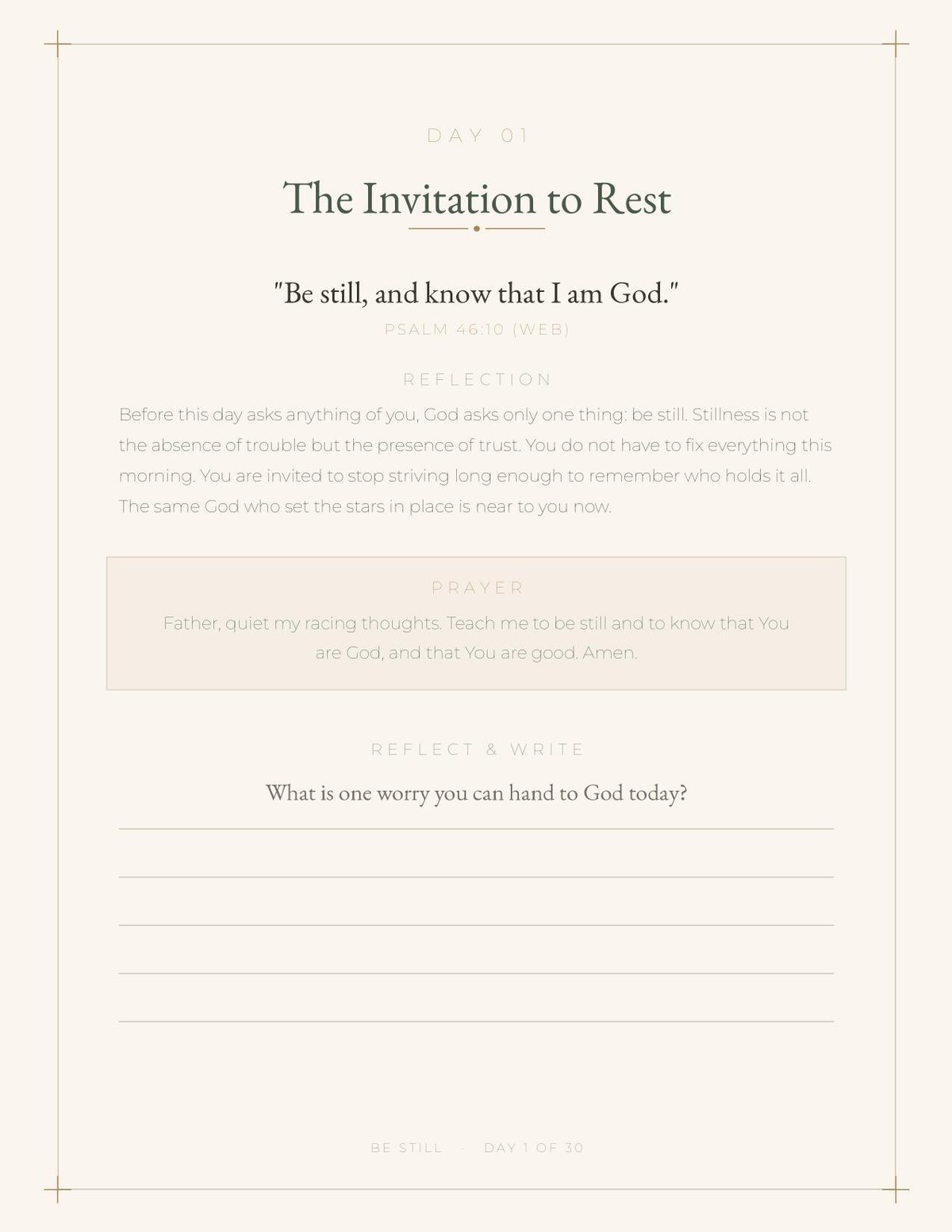 Be Still 30-Day Devotional Journal, Christian Bible Verse Reflections (Digital Download) — image 3